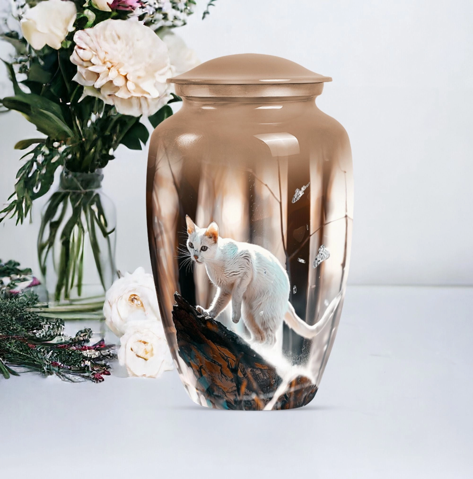 Elegant White Cat Cremation Urn for Tranquil Remembrance