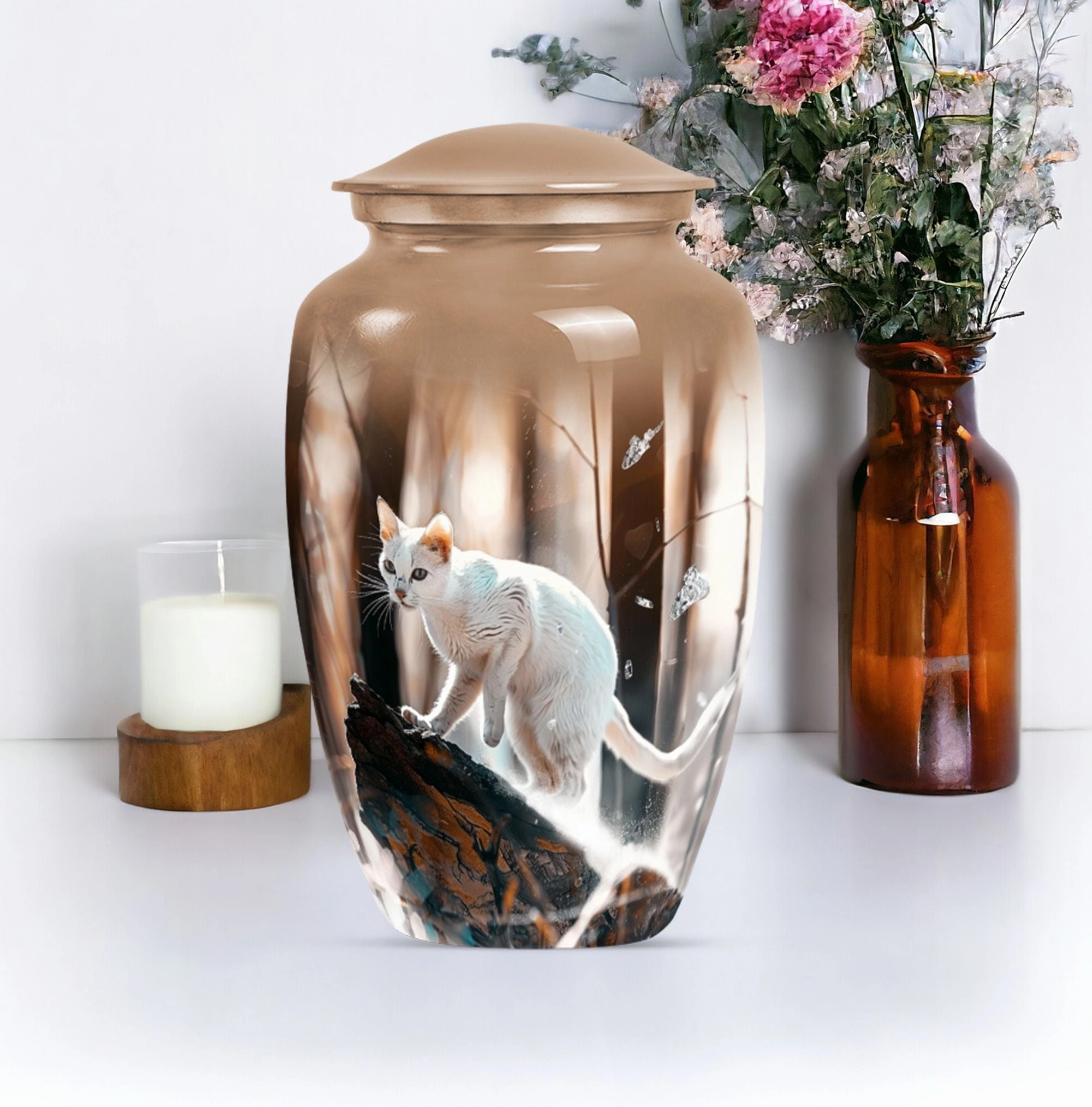 Elegant White Cat Cremation Urn for Tranquil Remembrance