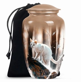 Elegant White Cat Cremation Urn for Tranquil Remembrance