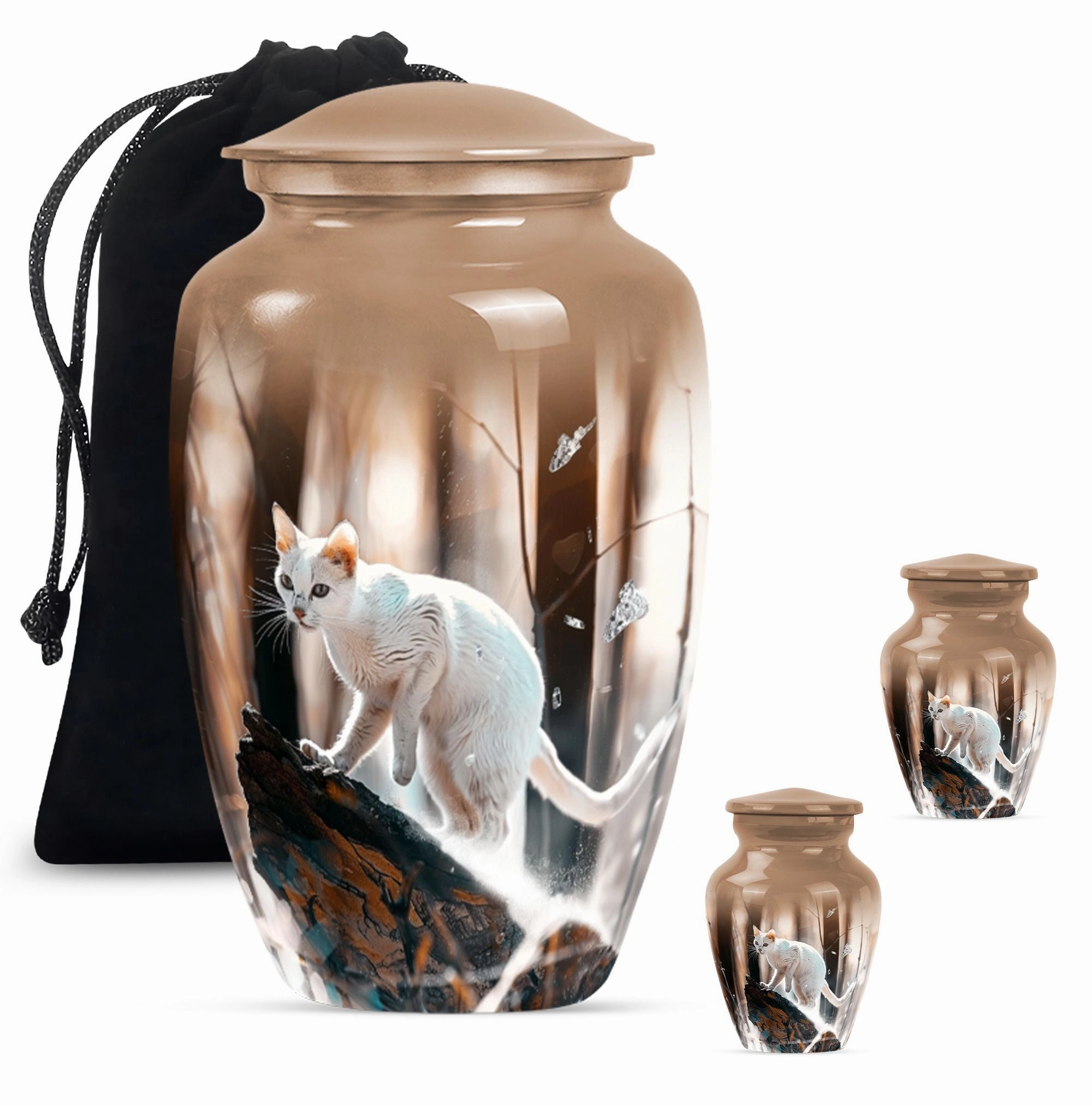 Elegant White Cat Cremation Urn for Tranquil Remembrance