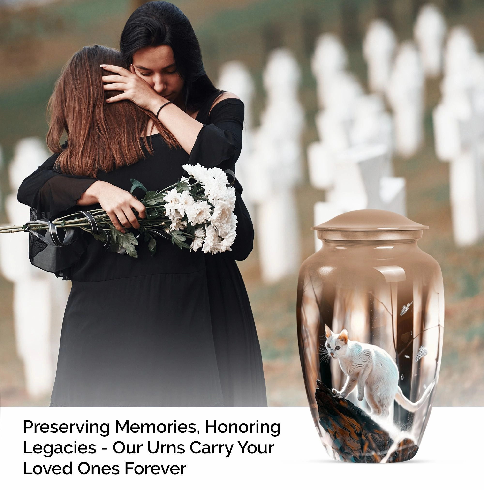 Elegant White Cat Cremation Urn for Tranquil Remembrance