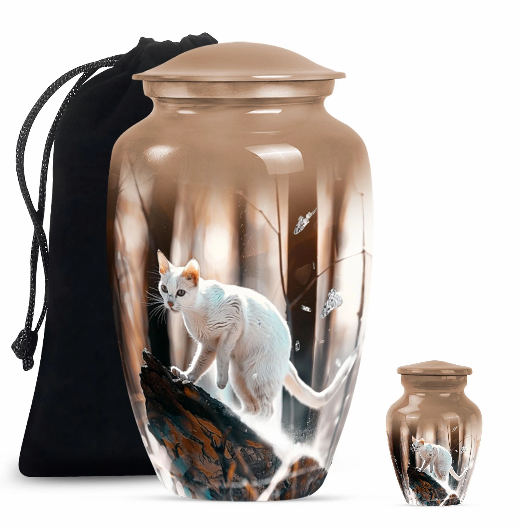 Elegant White Cat Cremation Urn for Tranquil Remembrance
