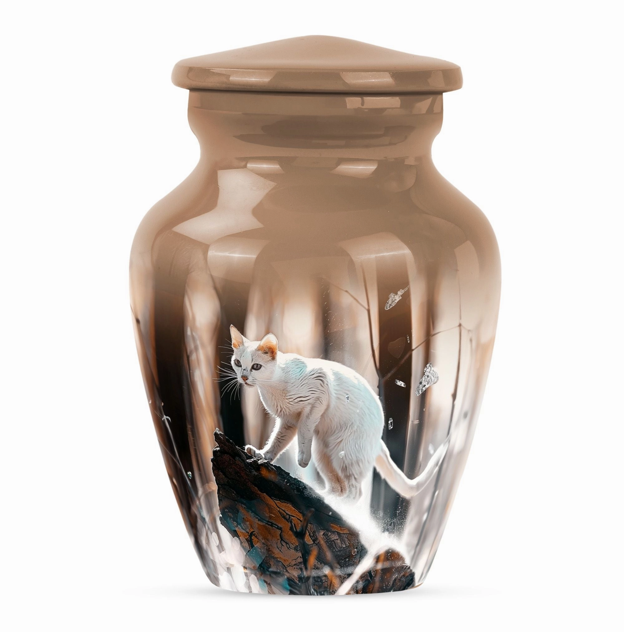 Elegant White Cat Cremation Urn for Tranquil Remembrance