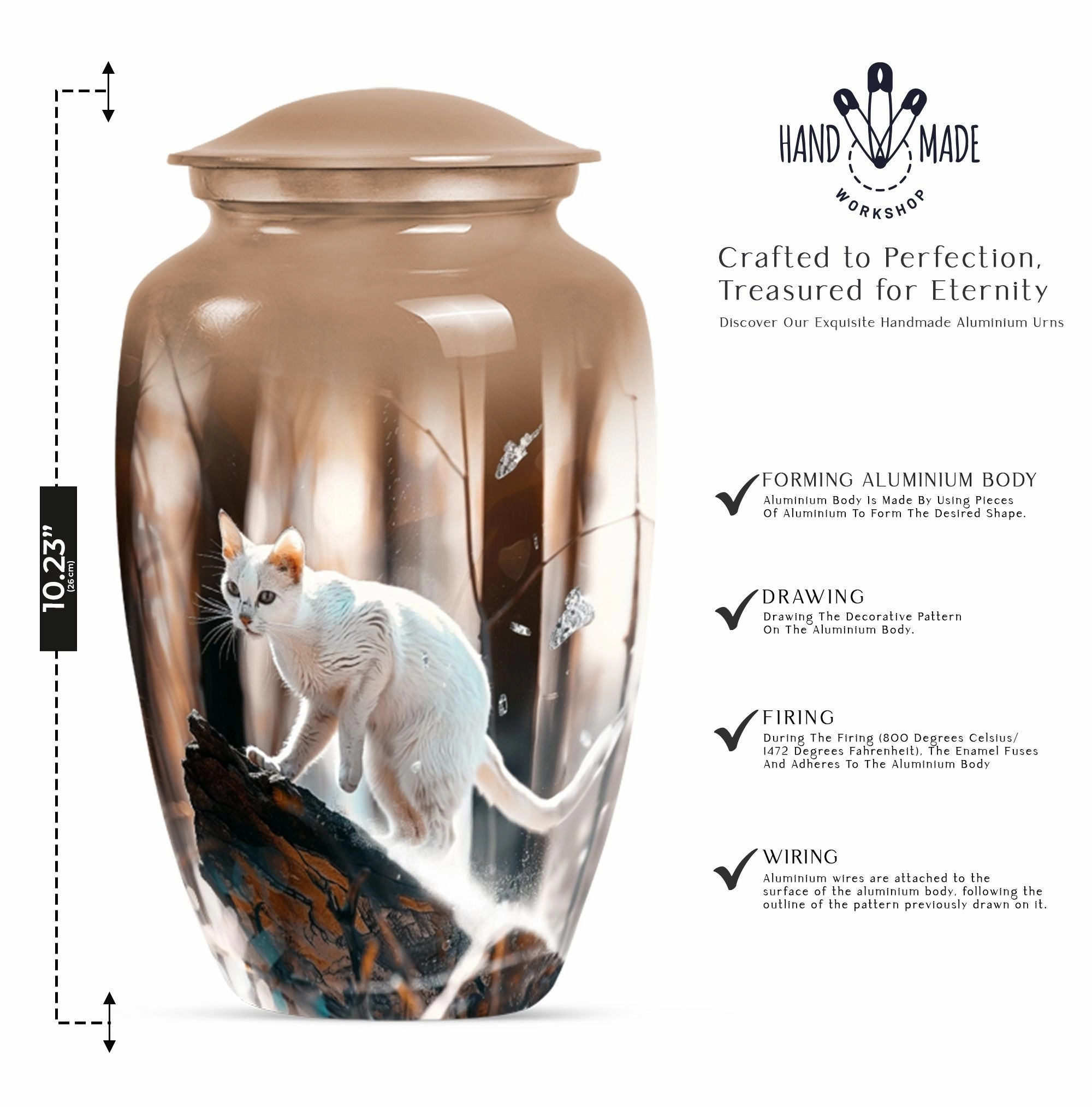 Elegant White Cat Cremation Urn for Tranquil Remembrance