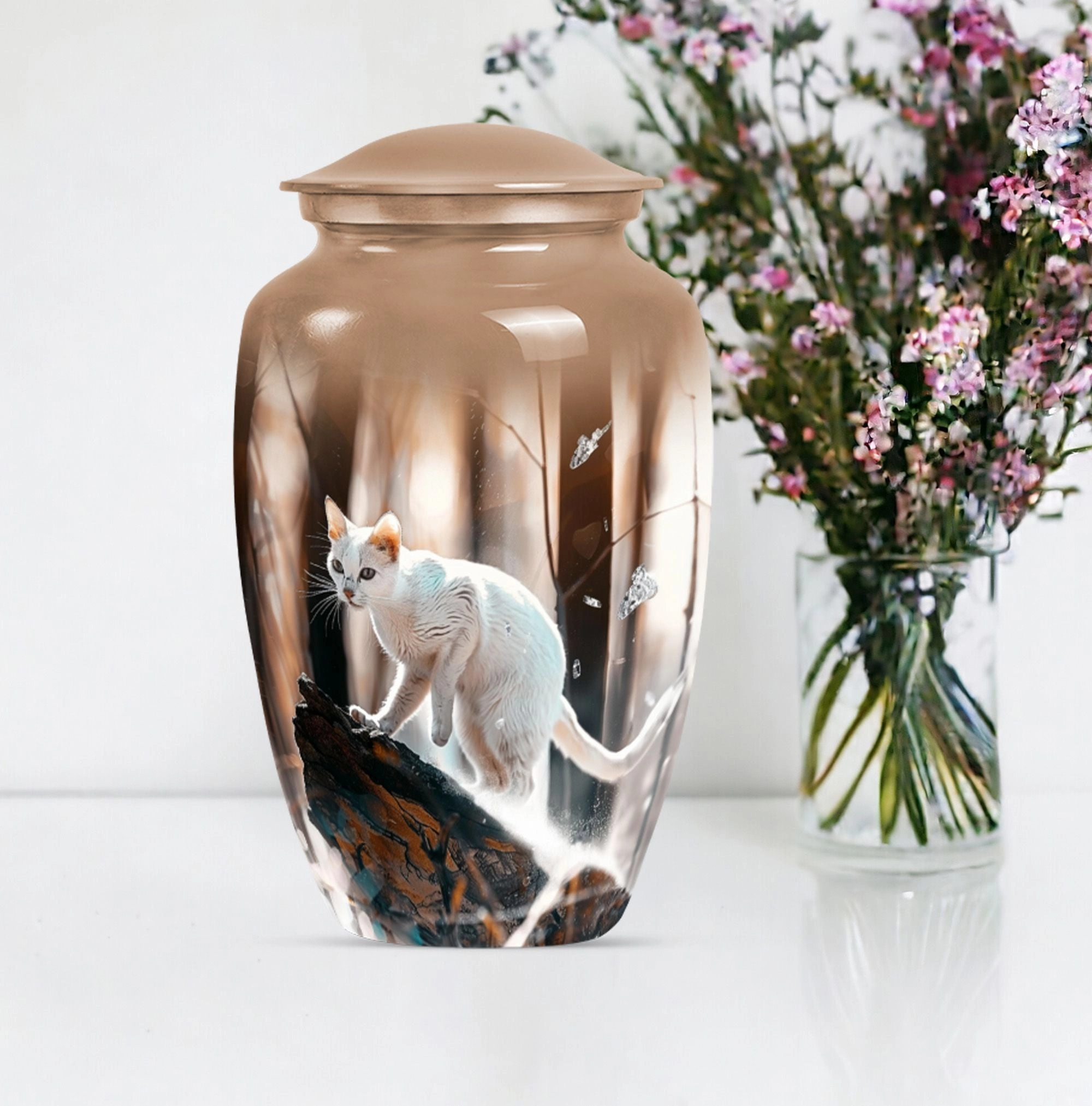 Elegant White Cat Cremation Urn for Tranquil Remembrance