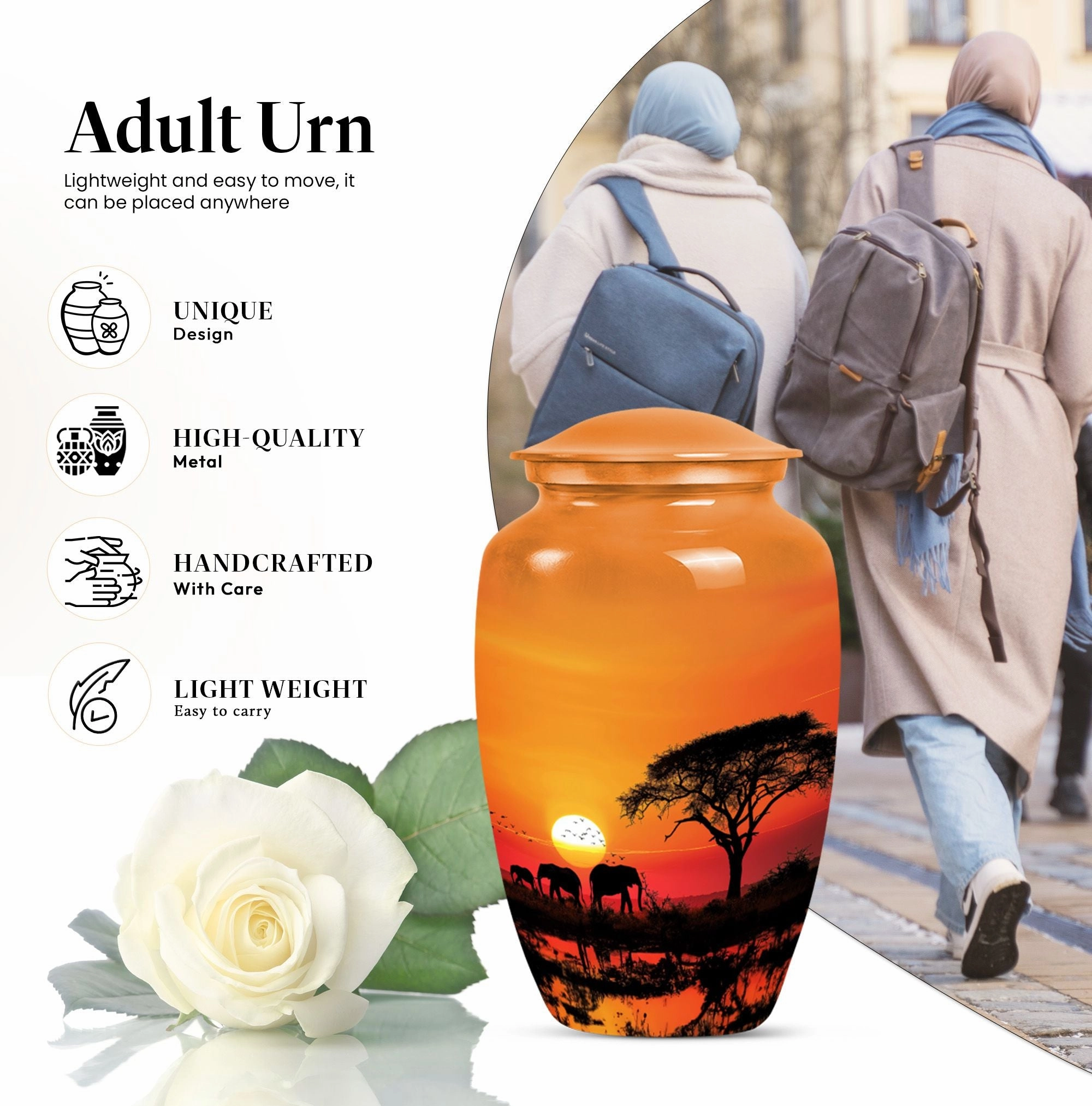 Elephant Family Cremation Urn - Large Urn For Adult Ashes