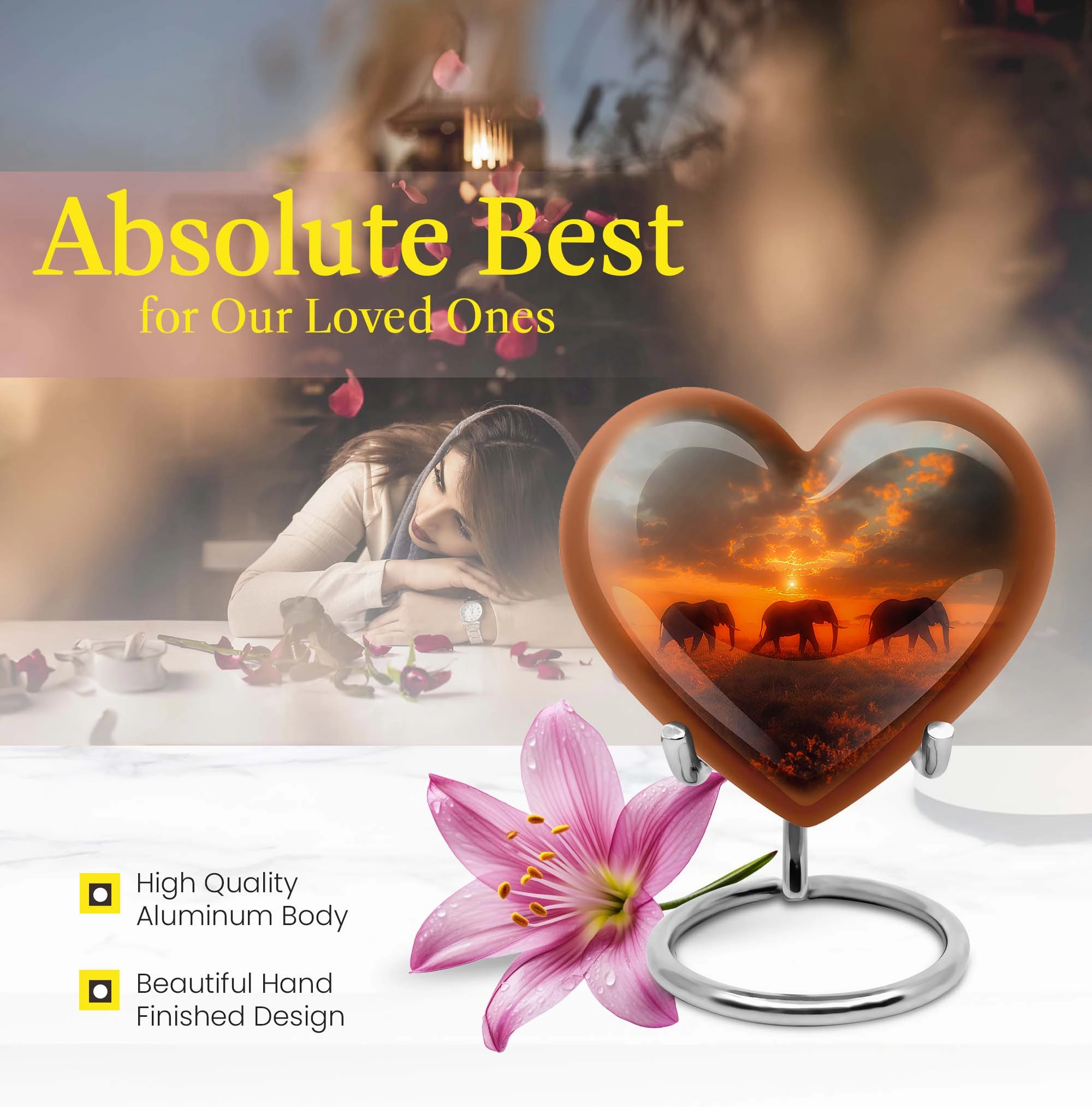 Elephant Family Paean - Brasenia Aluminum Funeral Urn