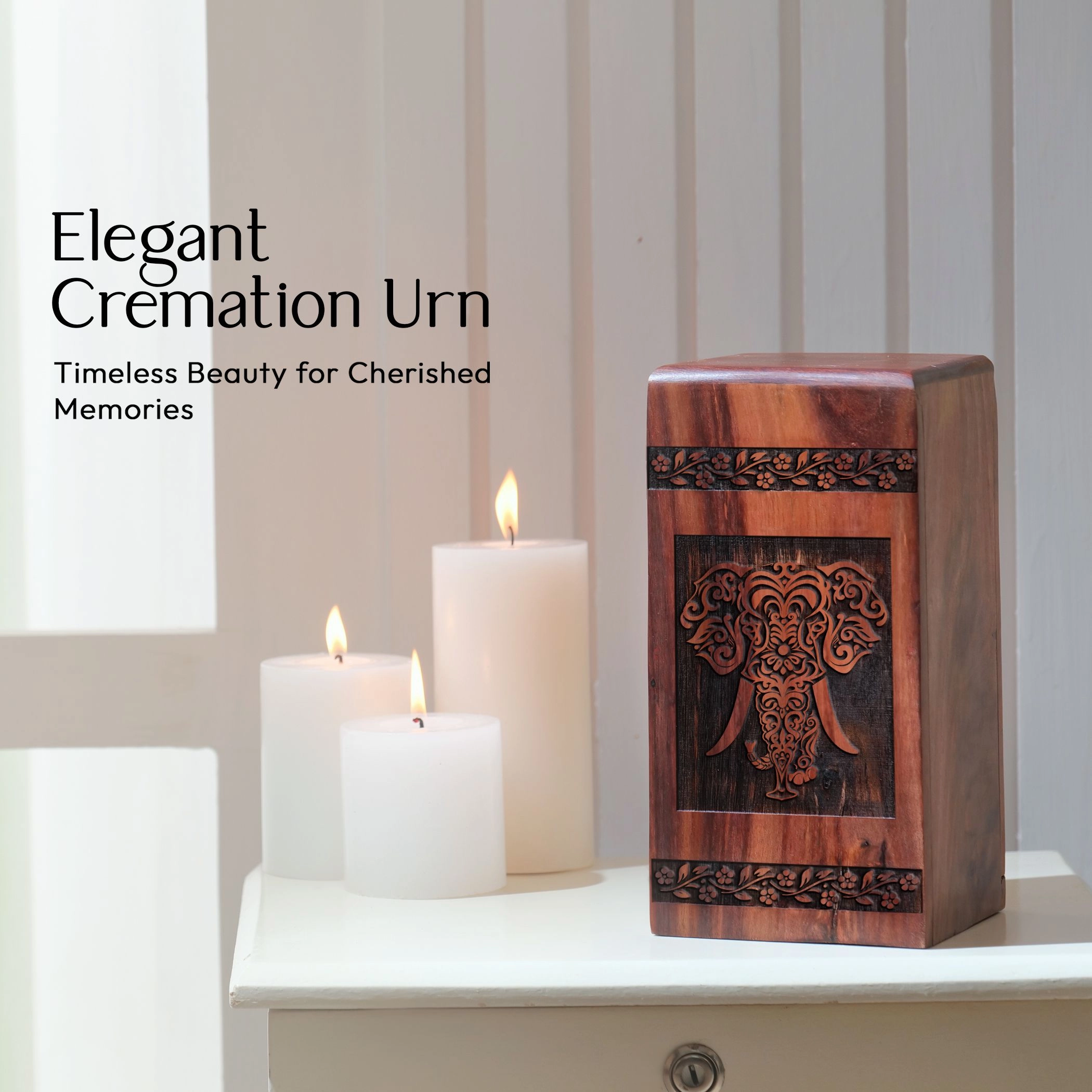 Elephant Wooden Decorative Cremation Urn for Adult Female Mom