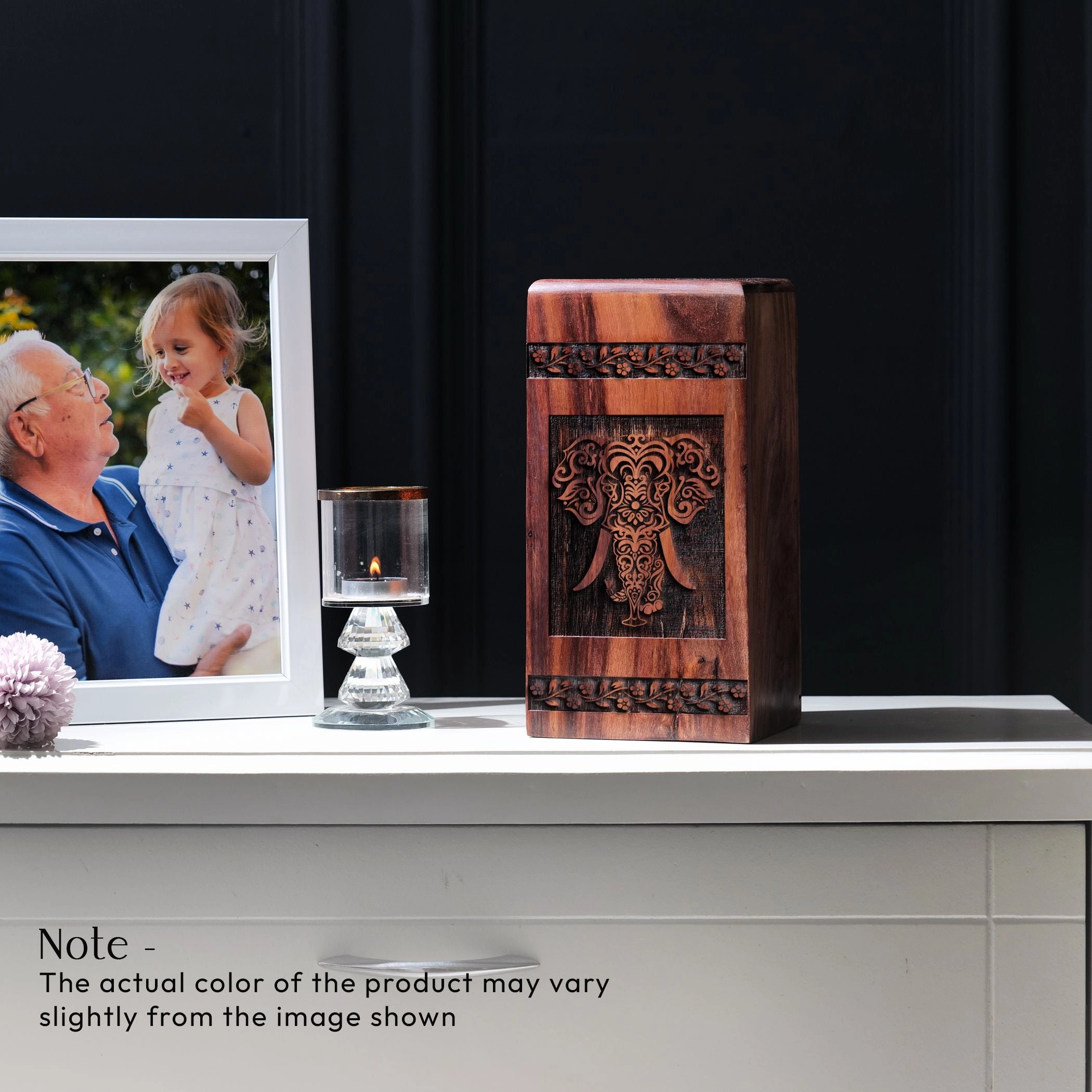 Elephant Wooden Decorative Cremation Urn for Adult Female Mom