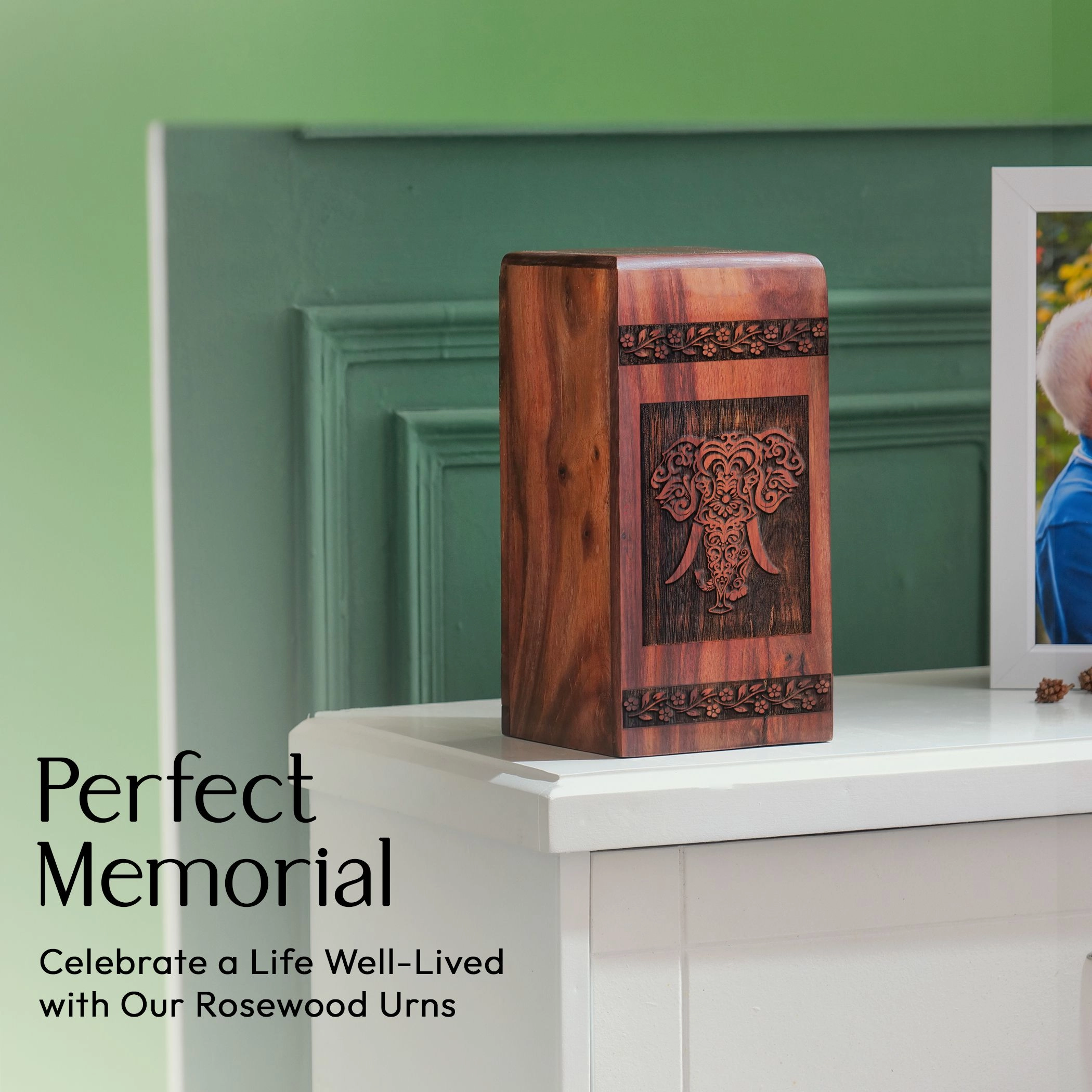 Elephant Wooden Decorative Cremation Urn for Adult Female Mom