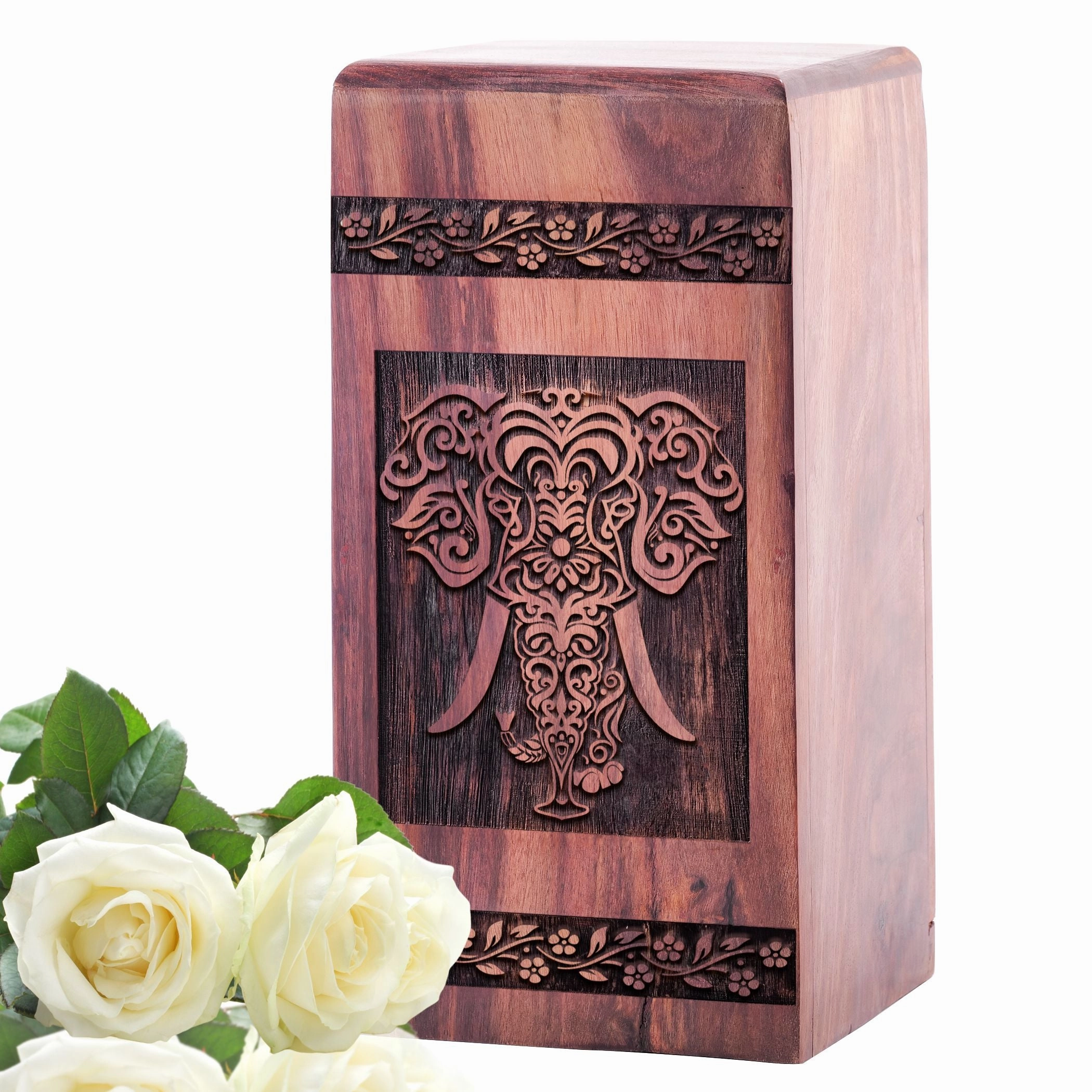 Elephant Wooden Decorative Cremation Urn for Adult Female Mom