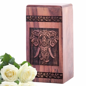 Elephant Wooden Decorative Cremation Urn for Adult Female Mom