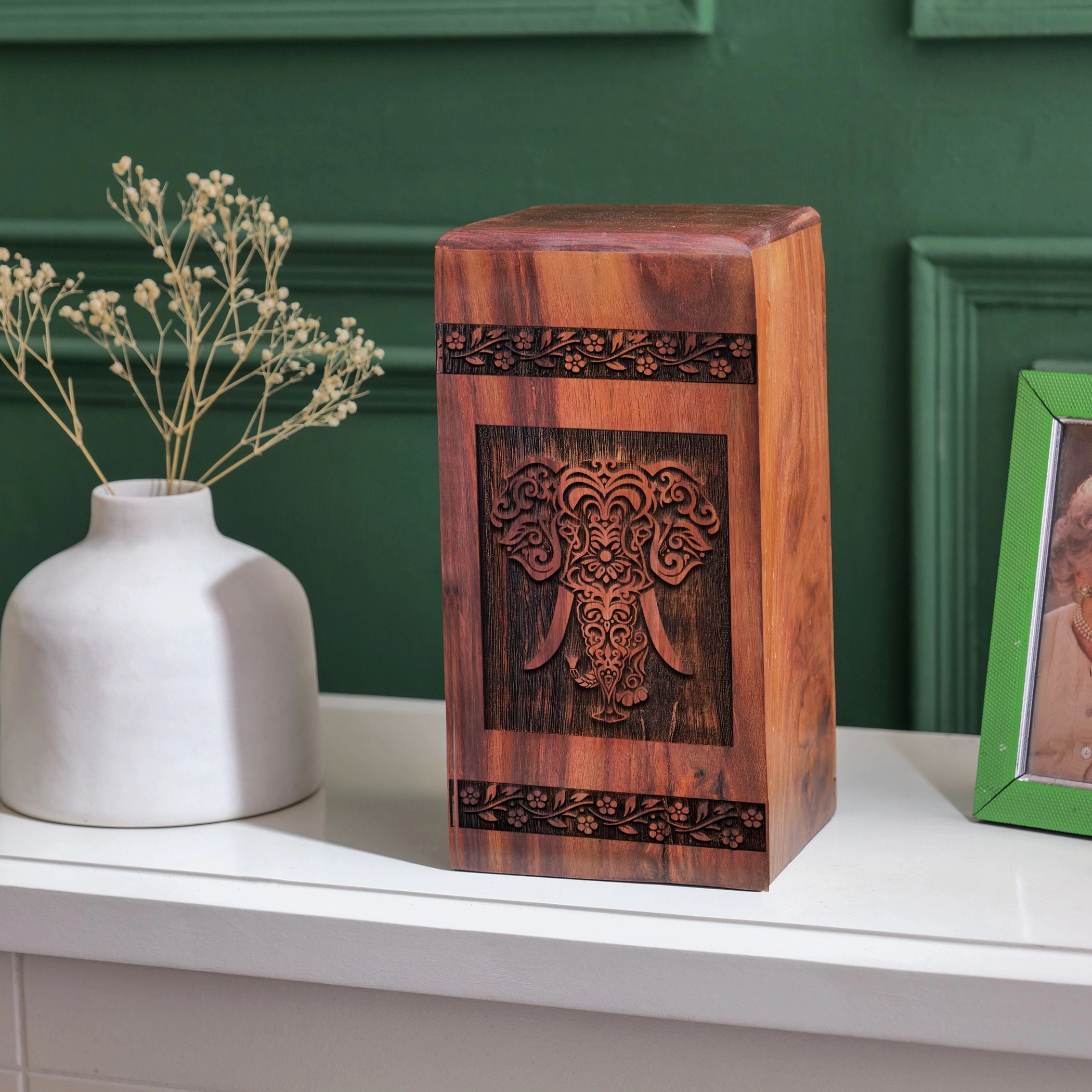 Elephant Wooden Decorative Cremation Urn for Adult Female Mom