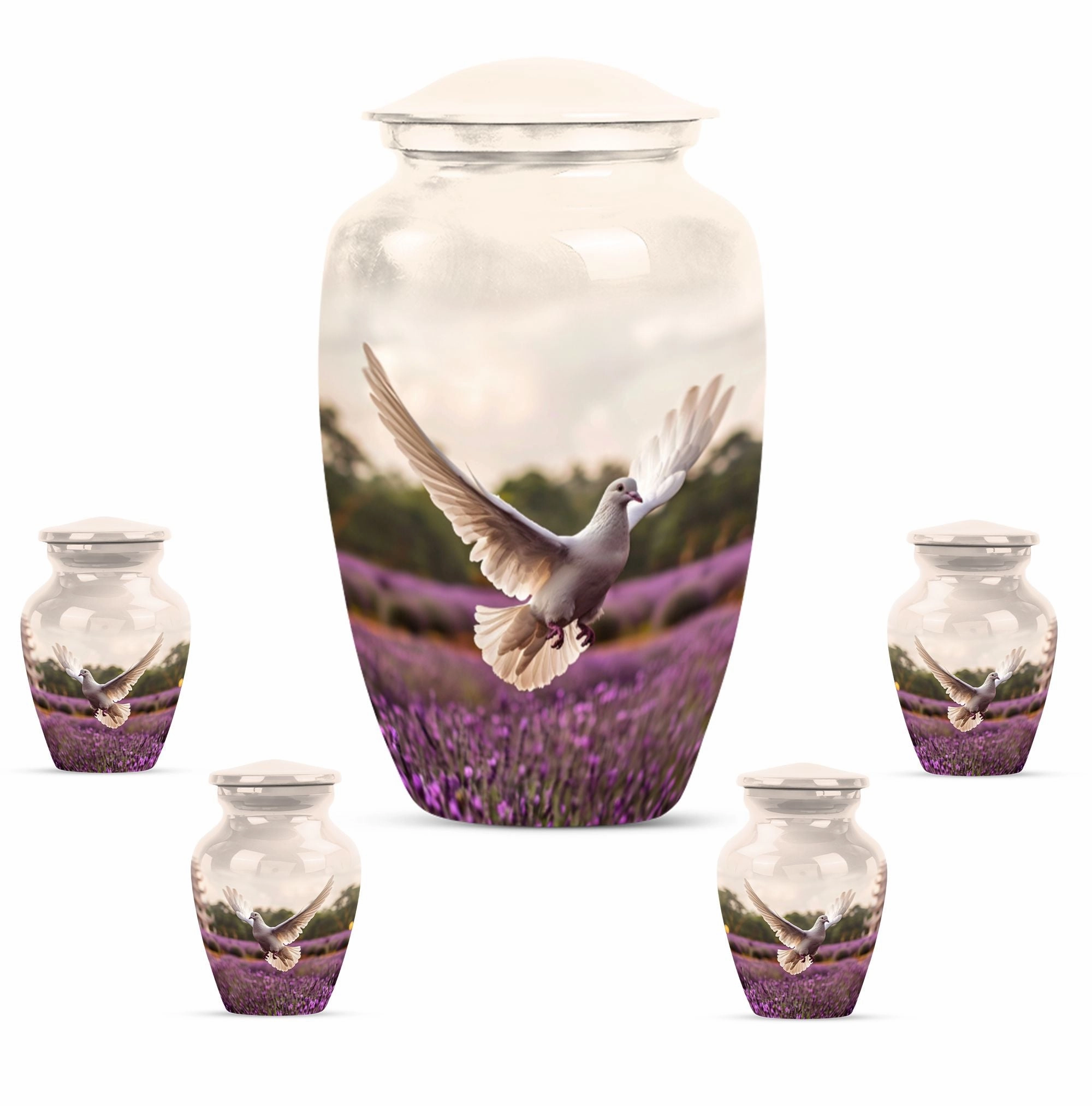 Endless Flight - White Dove Cremation Urn with Purple Elegance