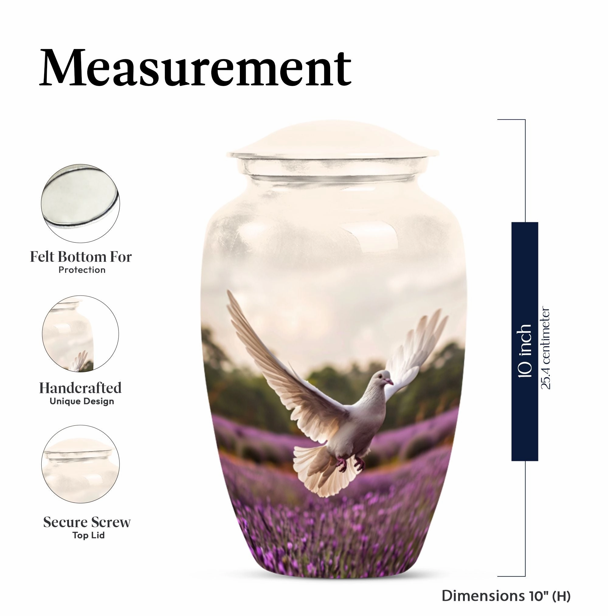 Endless Flight - White Dove Cremation Urn with Purple Elegance