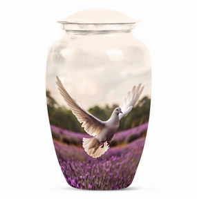 Endless Flight - White Dove Cremation Urn with Purple Elegance