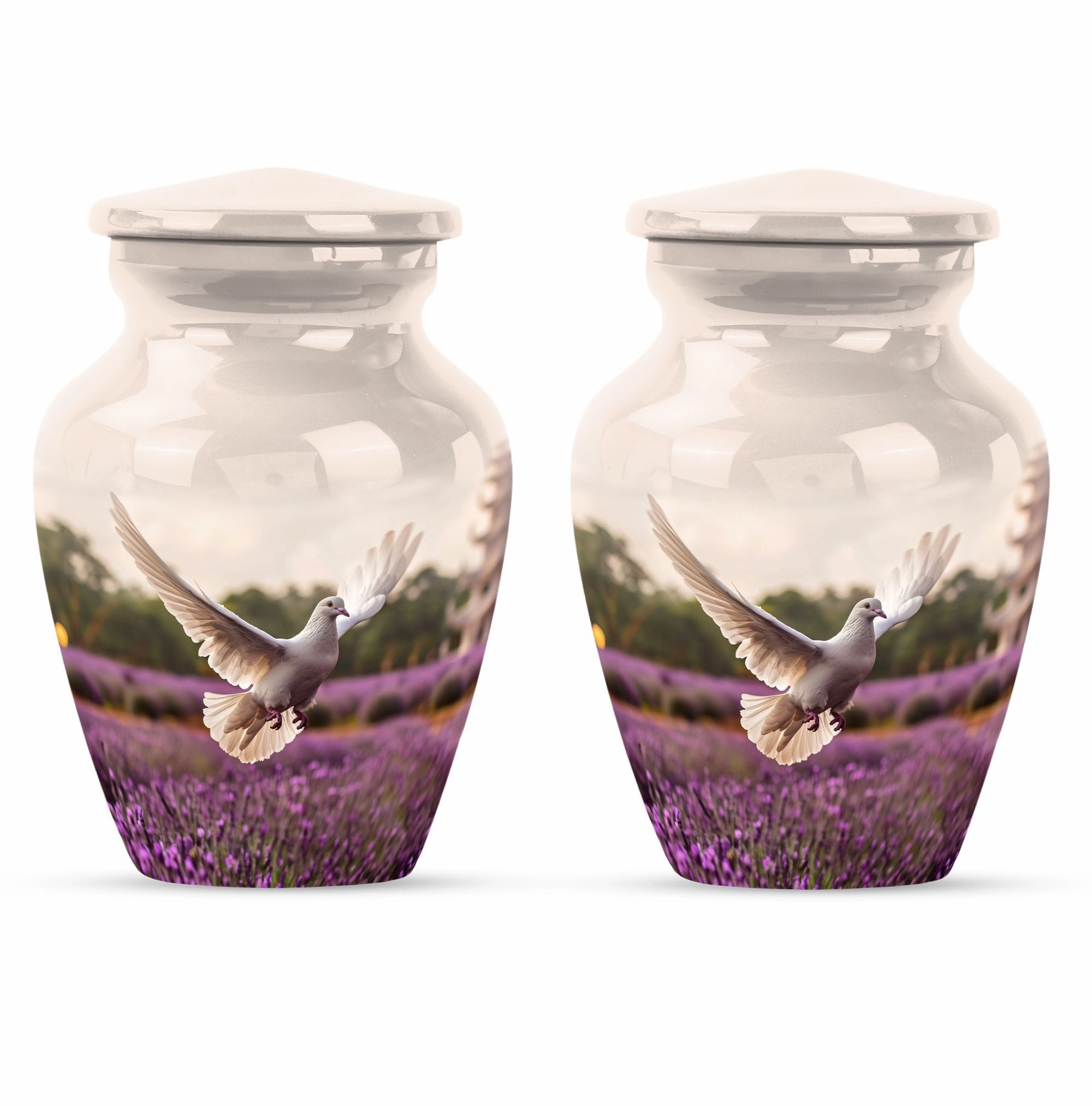 Endless Flight - White Dove Cremation Urn with Purple Elegance
