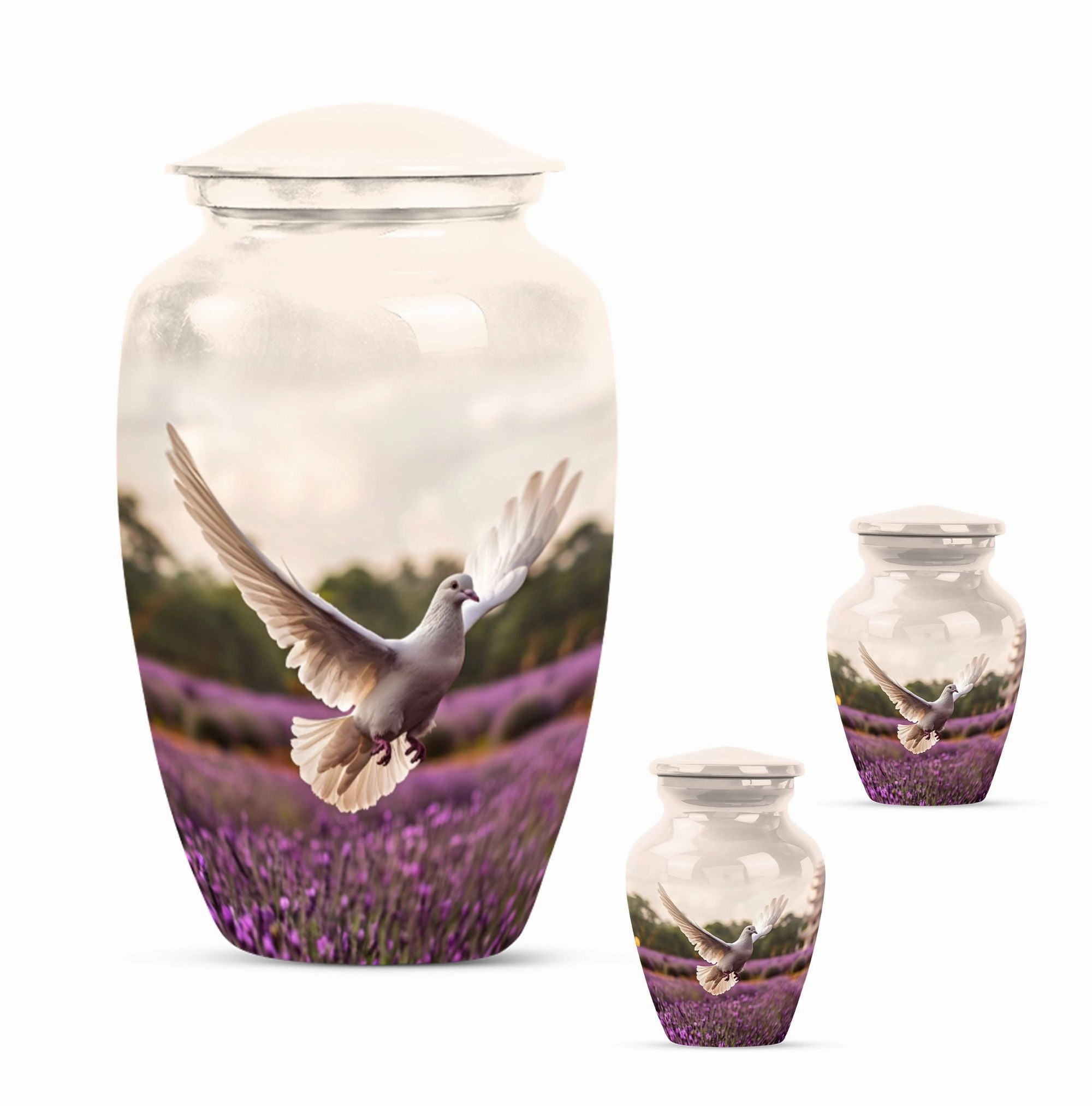 Endless Flight - White Dove Cremation Urn with Purple Elegance