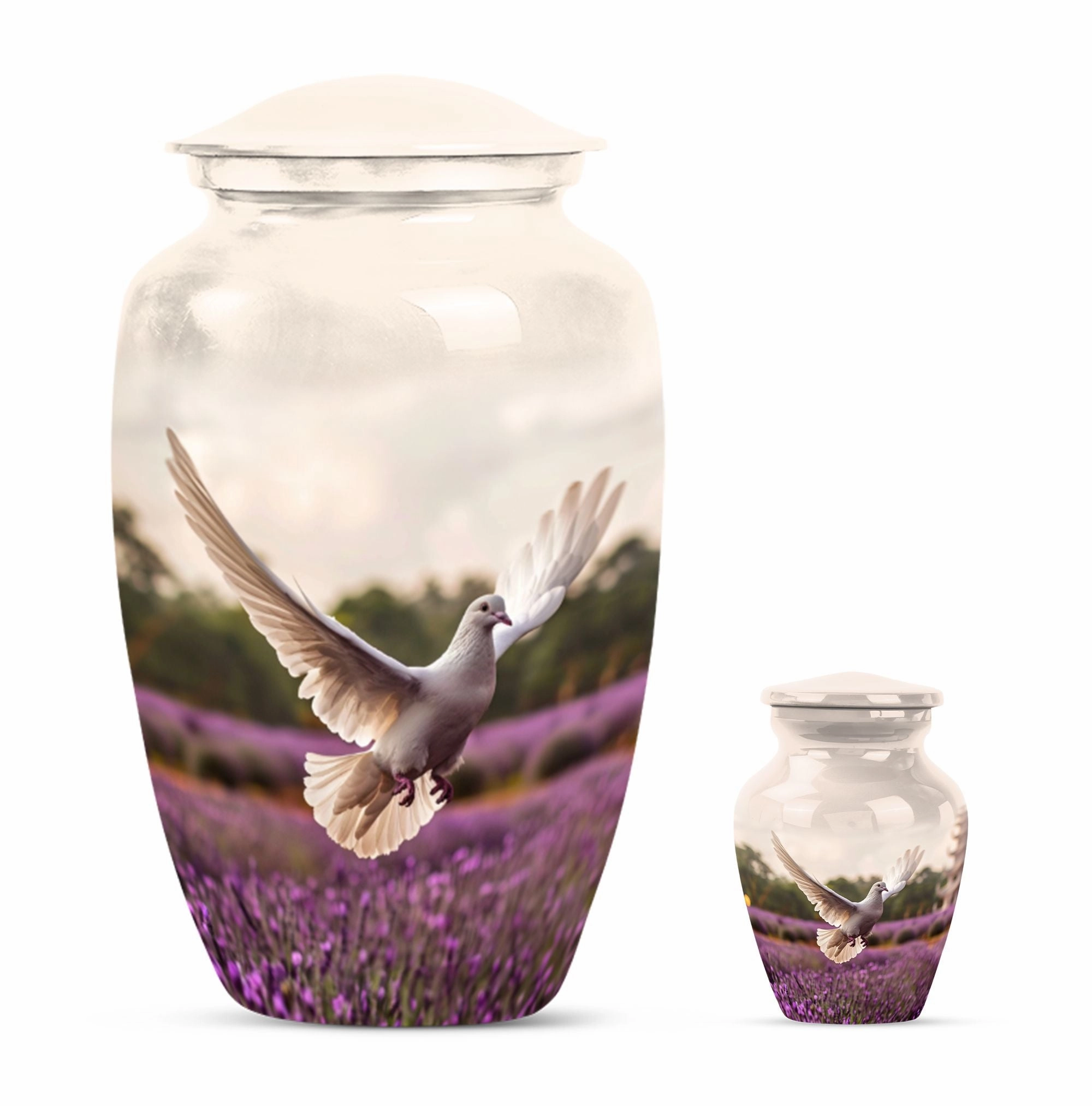 Endless Flight - White Dove Cremation Urn with Purple Elegance