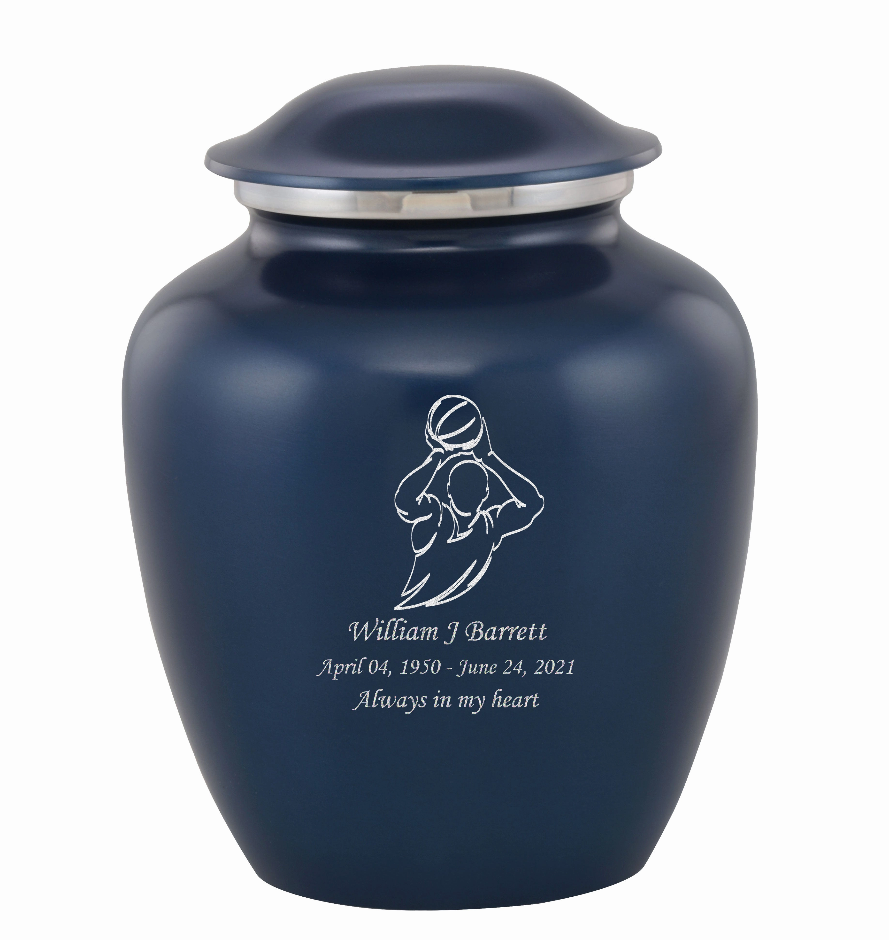 Grace Basketball Custom Engraved Adult Cremation Urn for Ashes in Blue