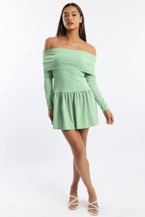 Green Off Shoulder Mini Dress