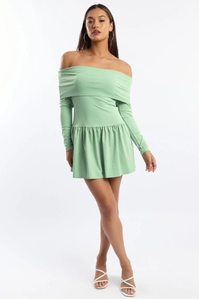 Green Off Shoulder Mini Dress