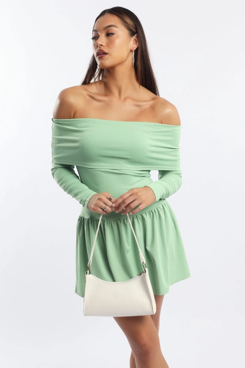 Green Off Shoulder Mini Dress