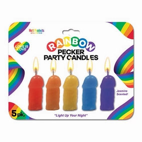 Hott Products - Rainbow Pecker Jasmine Scented Party Candles Pack of 5 (Multi Colour)