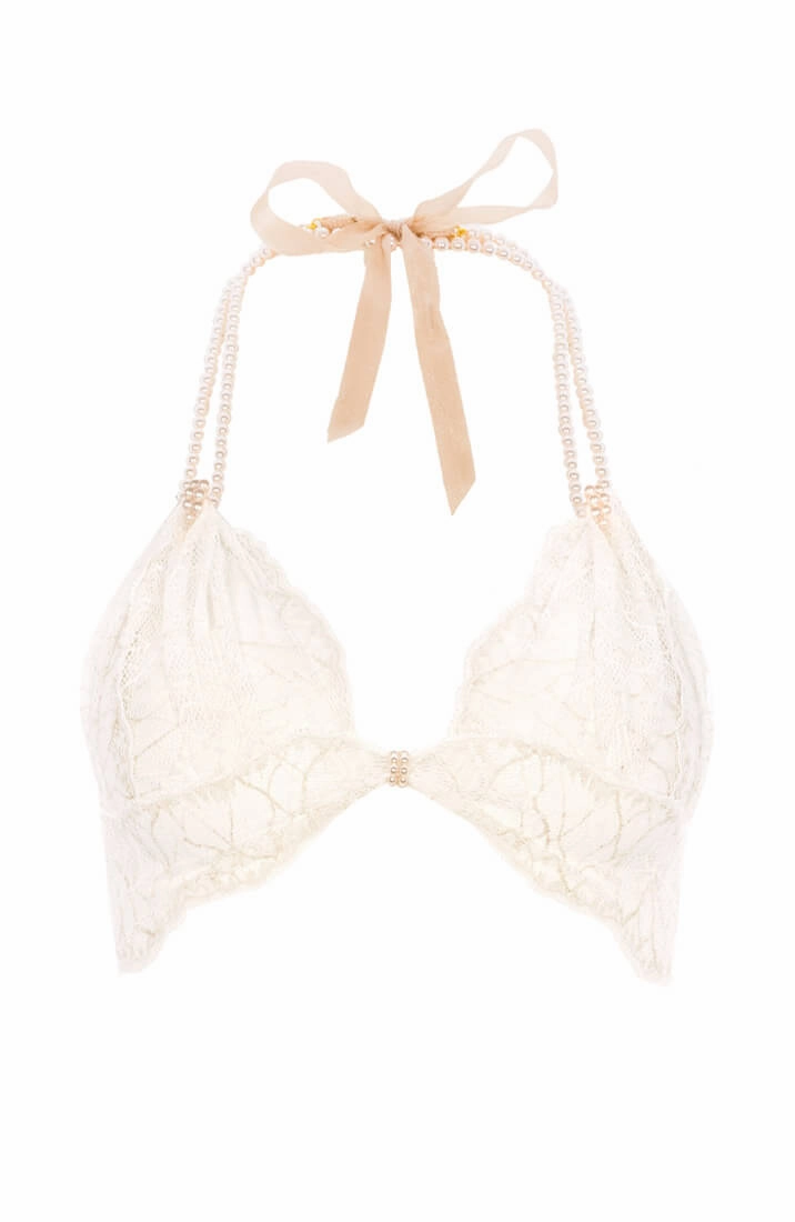 Ivory bralette with pearl strand - Sydney Bra