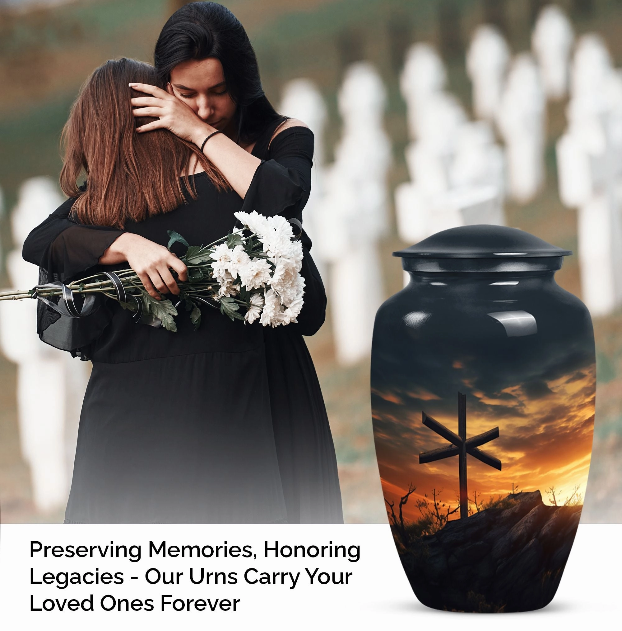 Loving Memories: Adult Female Cremation Urn with Jesus Theme