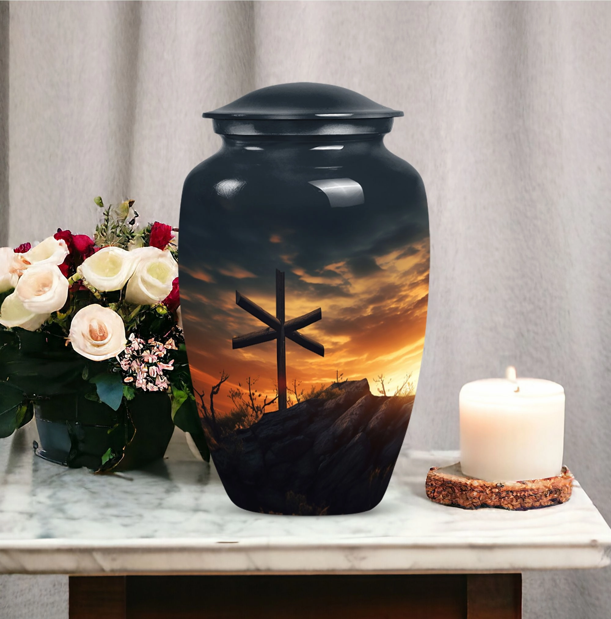 Loving Memories: Adult Female Cremation Urn with Jesus Theme