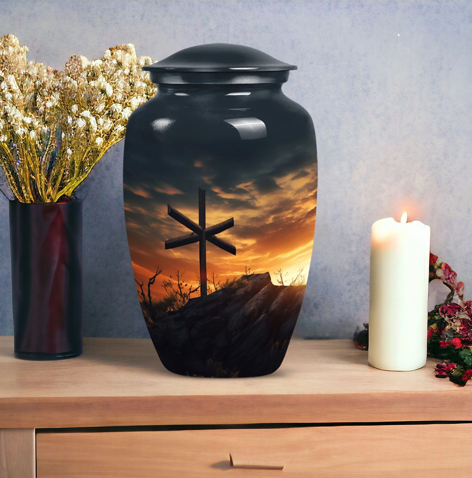 Loving Memories: Adult Female Cremation Urn with Jesus Theme