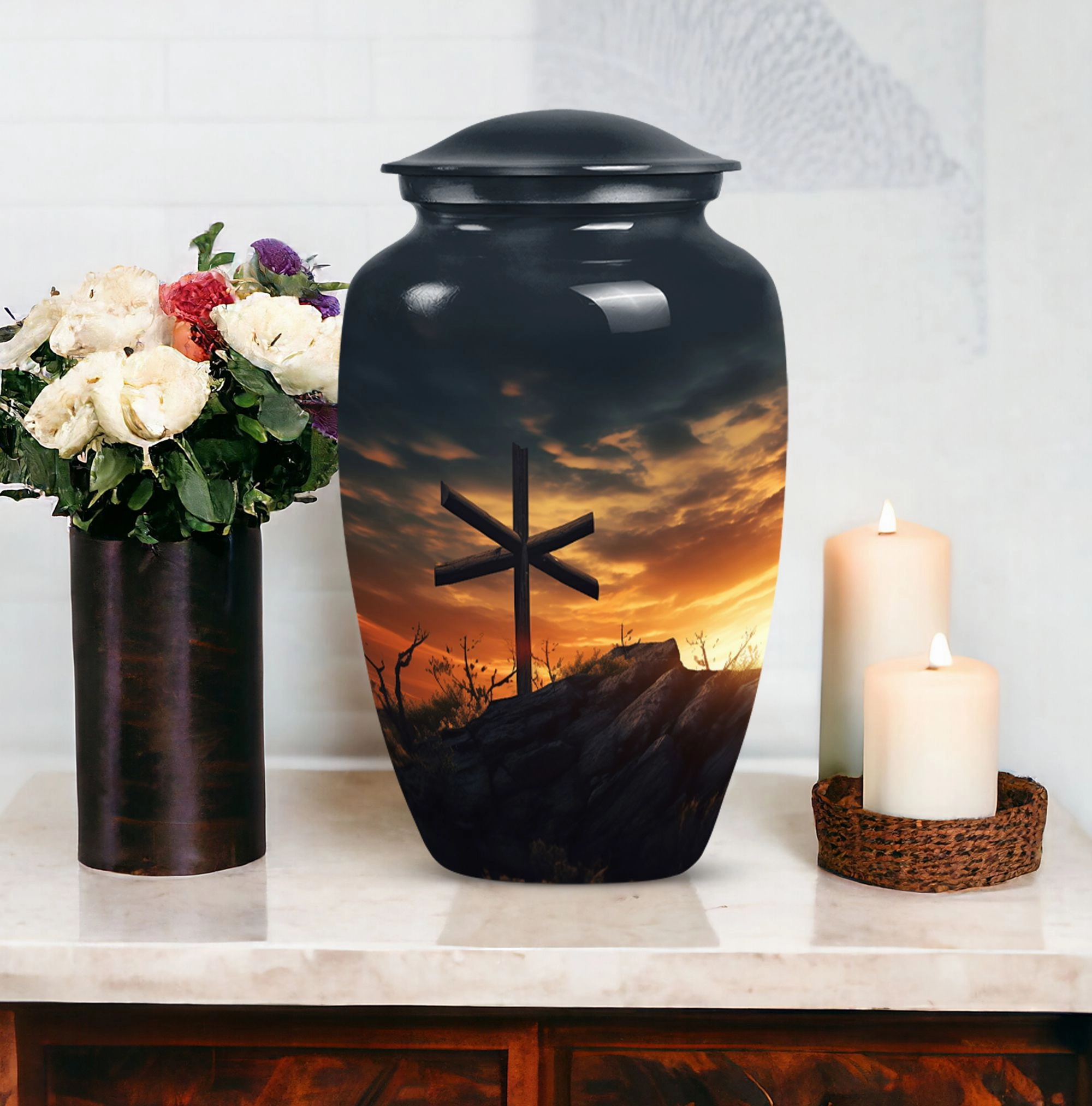 Loving Memories: Adult Female Cremation Urn with Jesus Theme