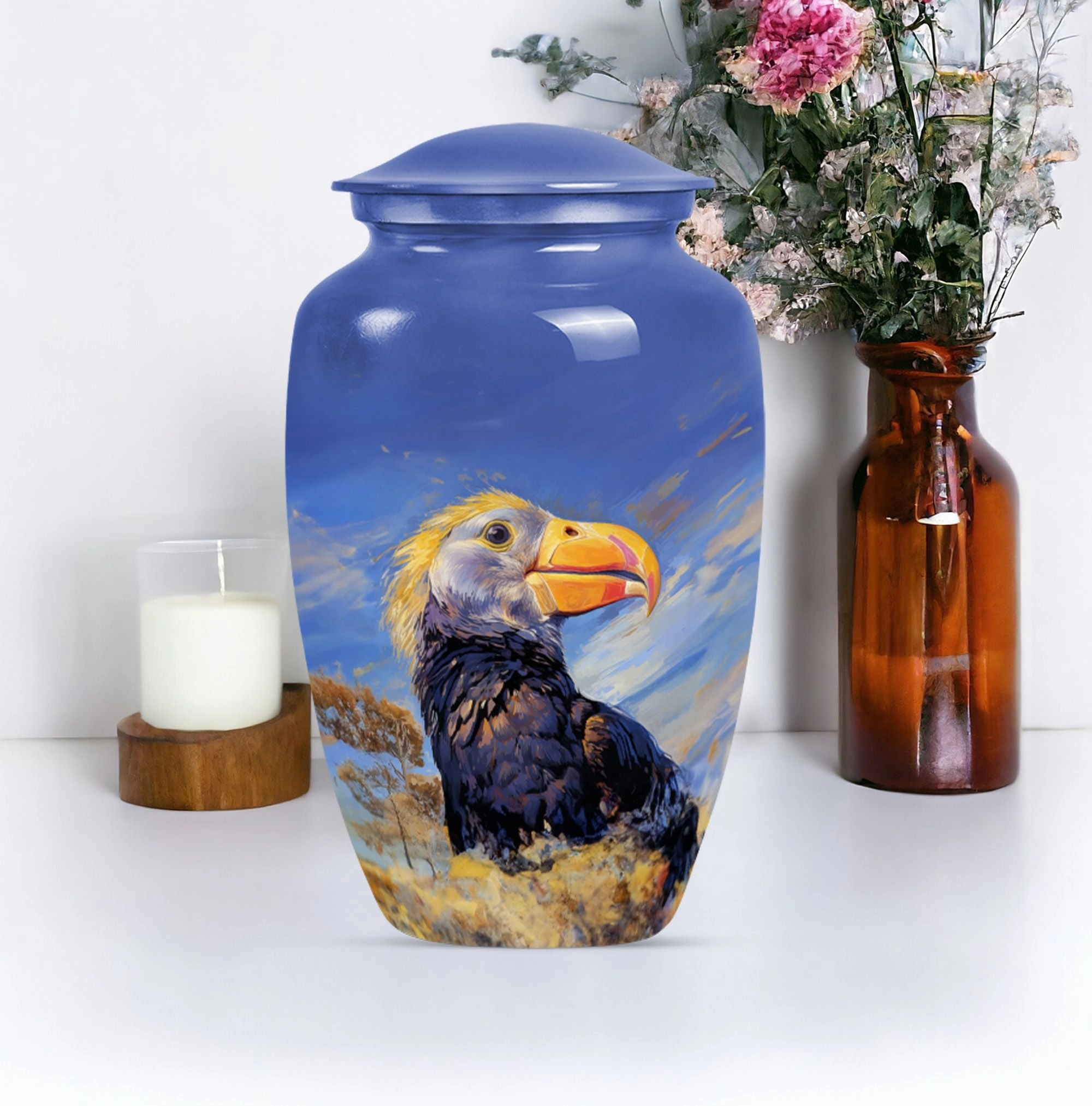 Memorial Puffin Bird Cremation Urn: Container For Human Ashes