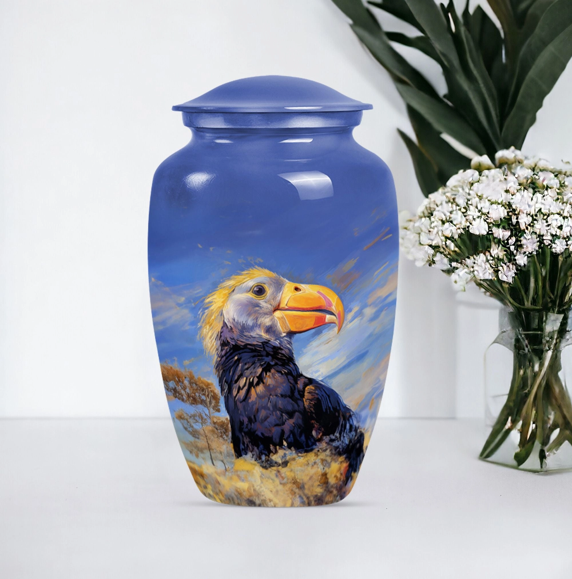 Memorial Puffin Bird Cremation Urn: Container For Human Ashes