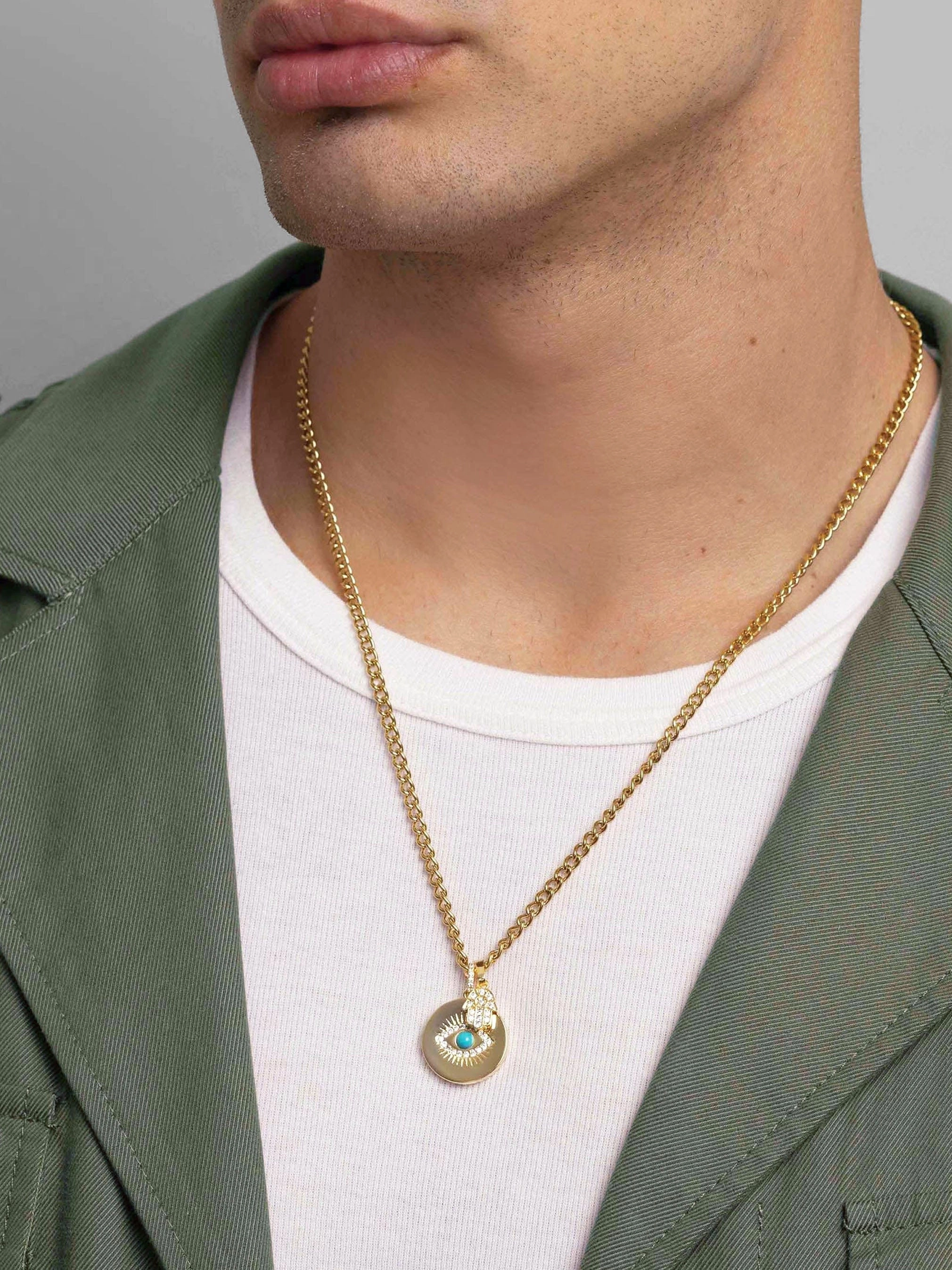 Men's Evil Eye and Hamsa Hand Necklace