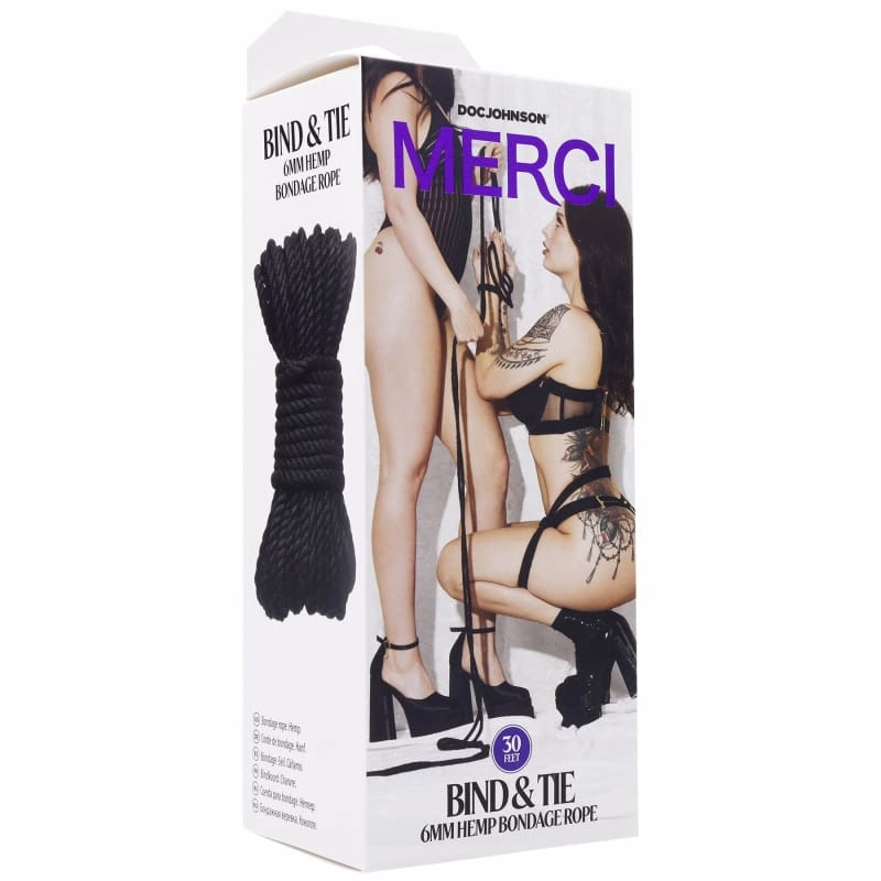 Merci - Bind and Tie - 6mm Hemp Bondage Rope - 30  Feet - Black