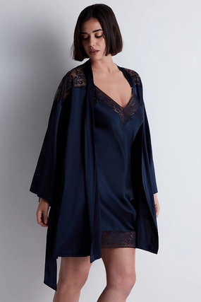 Midnight Whisper Silk Kimono Evening Blue