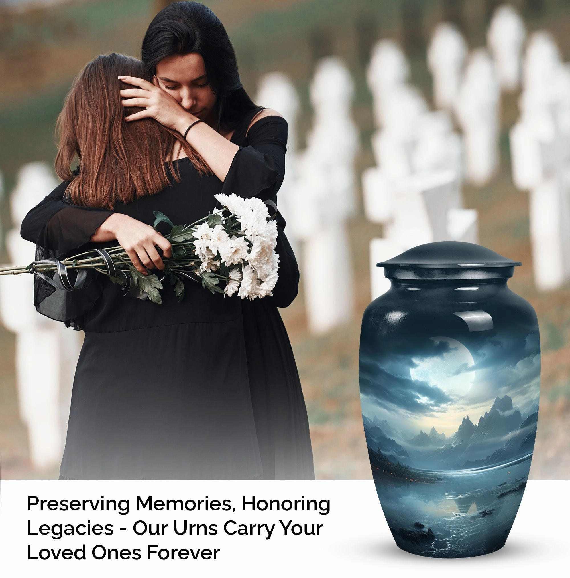 Moonlit Memorial Metal Urns: Large Funeral Ash Holders for Adults