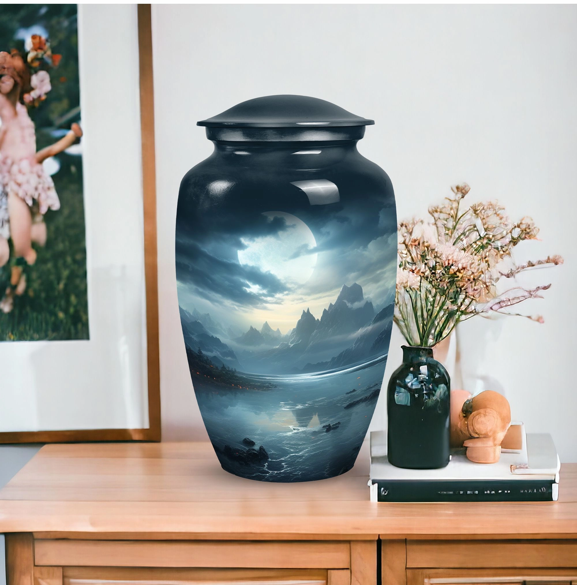 Moonlit Memorial Metal Urns: Large Funeral Ash Holders for Adults
