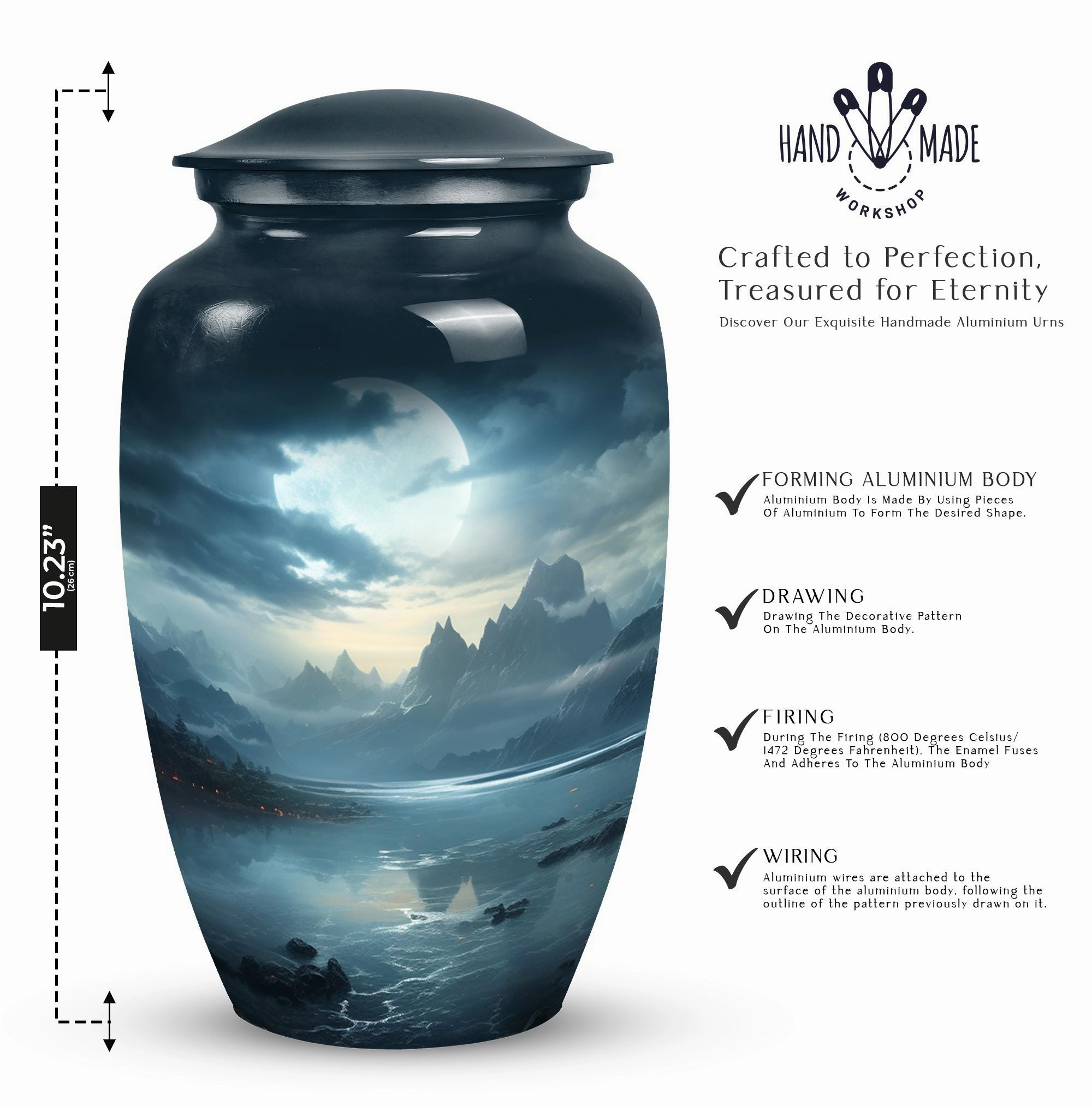 Moonlit Memorial Metal Urns: Large Funeral Ash Holders for Adults