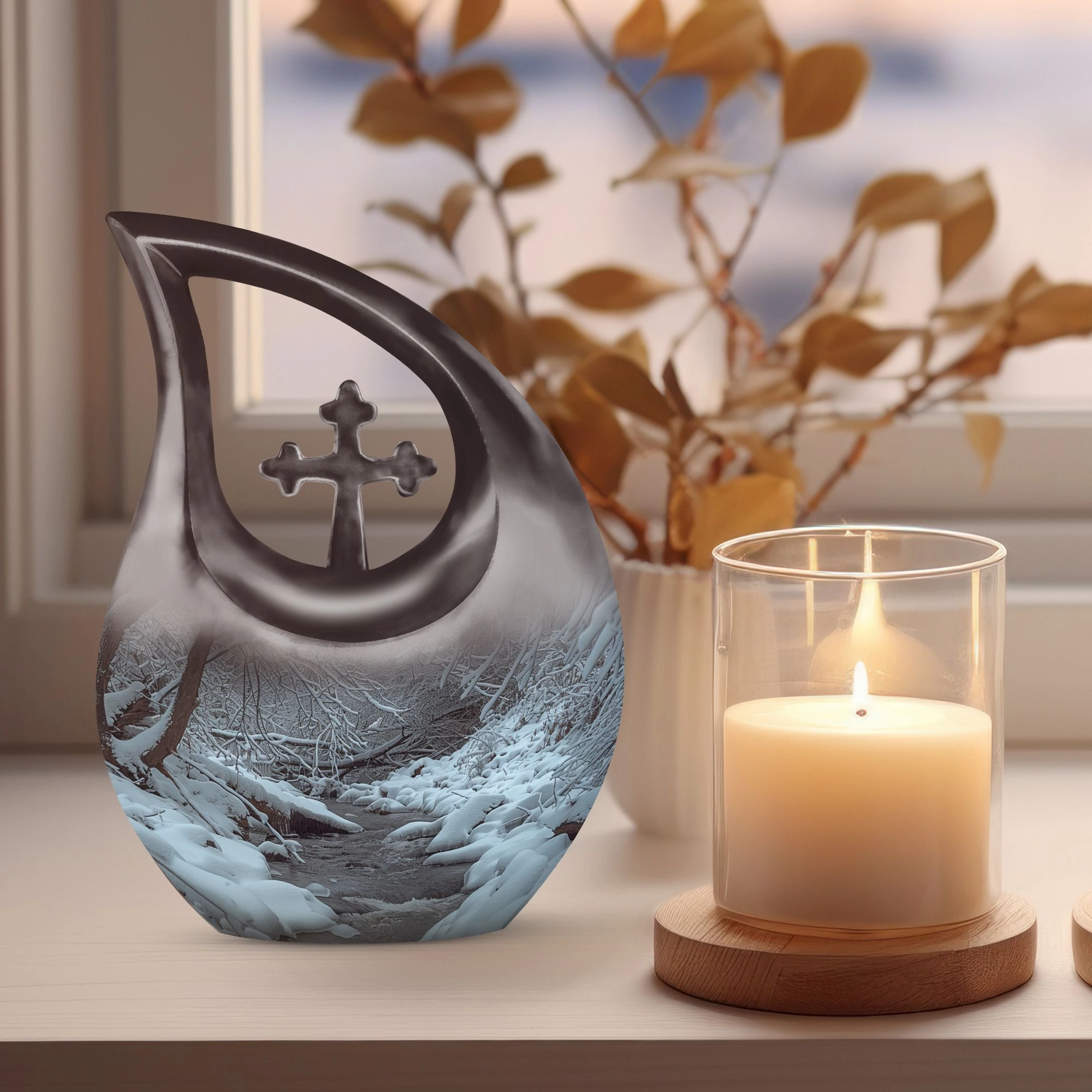 Mountains Urn :  Container For Cremated Adult Human Ashes