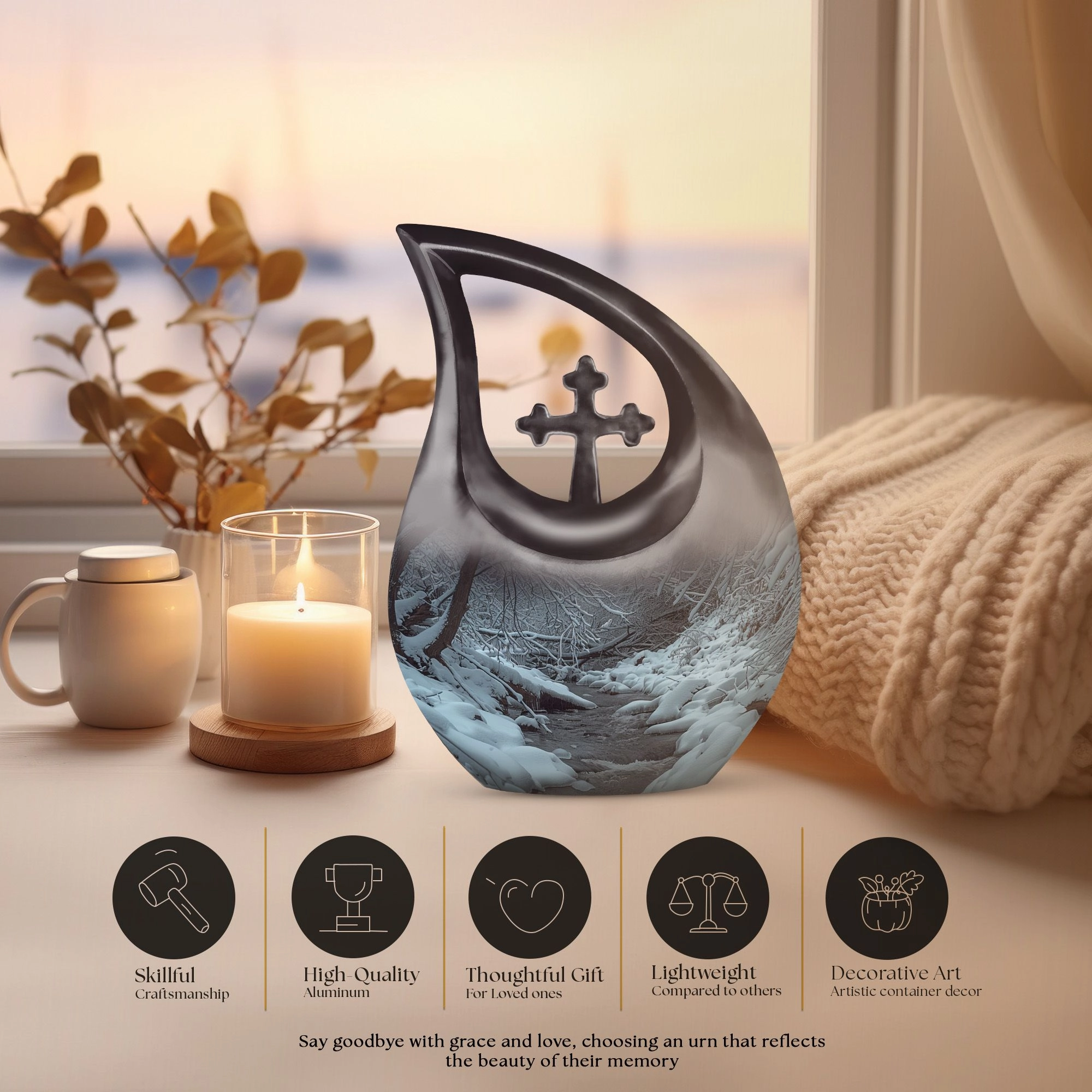Mountains Urn :  Container For Cremated Adult Human Ashes
