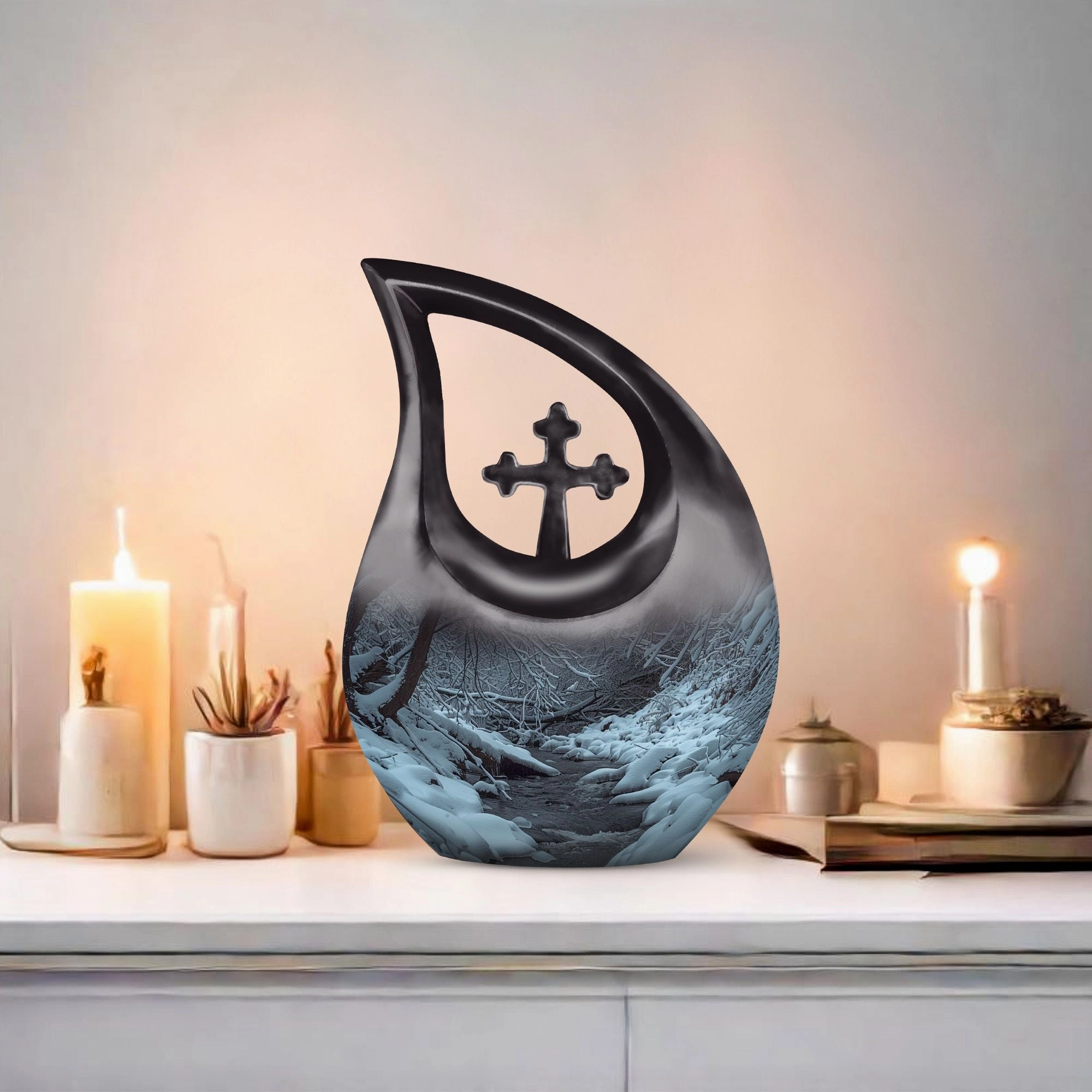 Mountains Urn :  Container For Cremated Adult Human Ashes