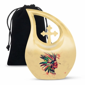Native American Urn, Container For Cremated Adult Human Ashes