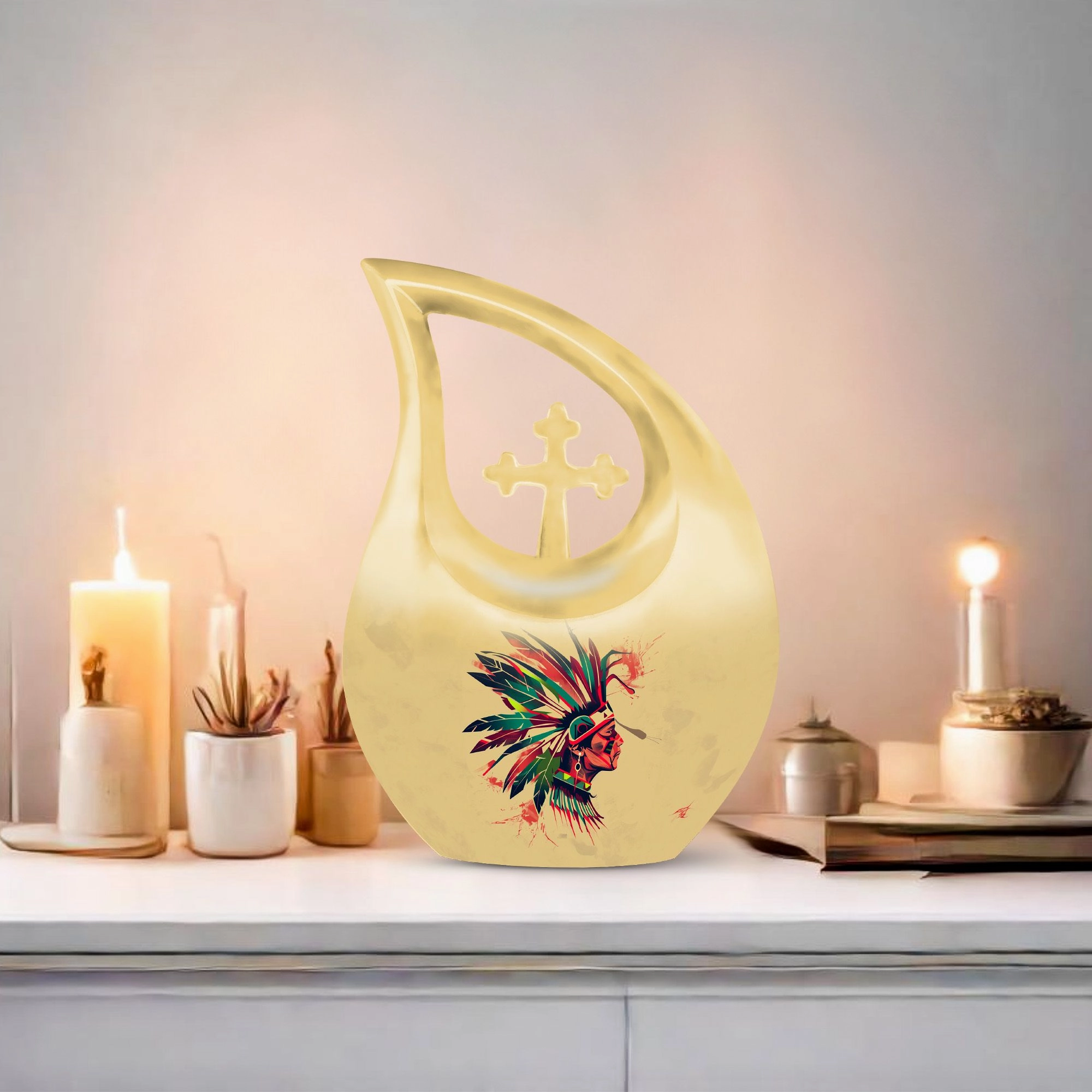 Native American Urn, Container For Cremated Adult Human Ashes