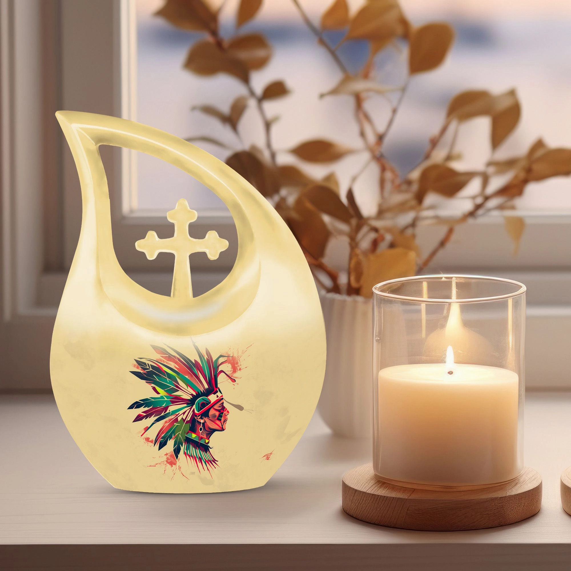 Native American Urn, Container For Cremated Adult Human Ashes
