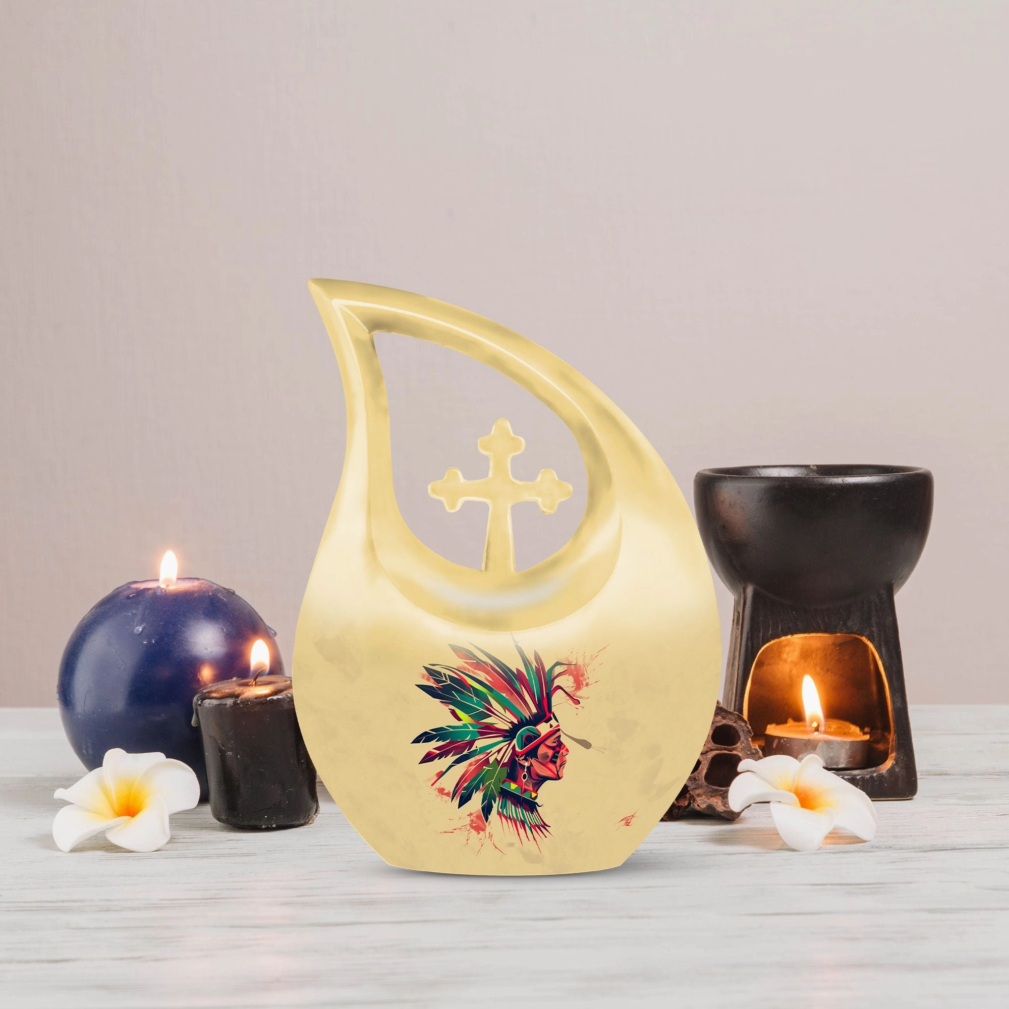 Native American Urn, Container For Cremated Adult Human Ashes