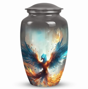 Peaceful Remembrance: Blue Phoenix Urn for Adult Cremation