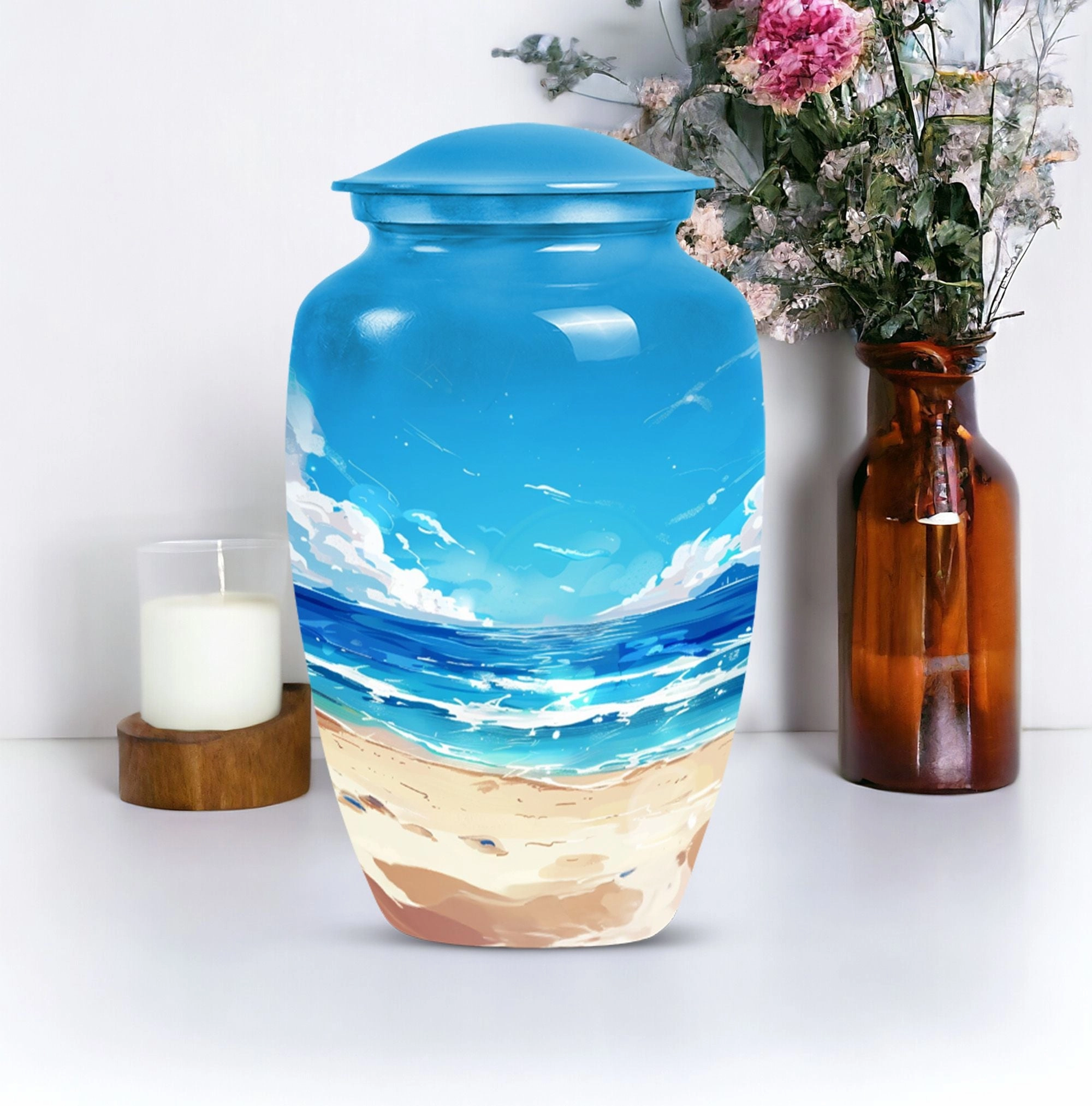 Peaceful Shoreline - Beach Urn for Timeless Cremation Medium Urn
